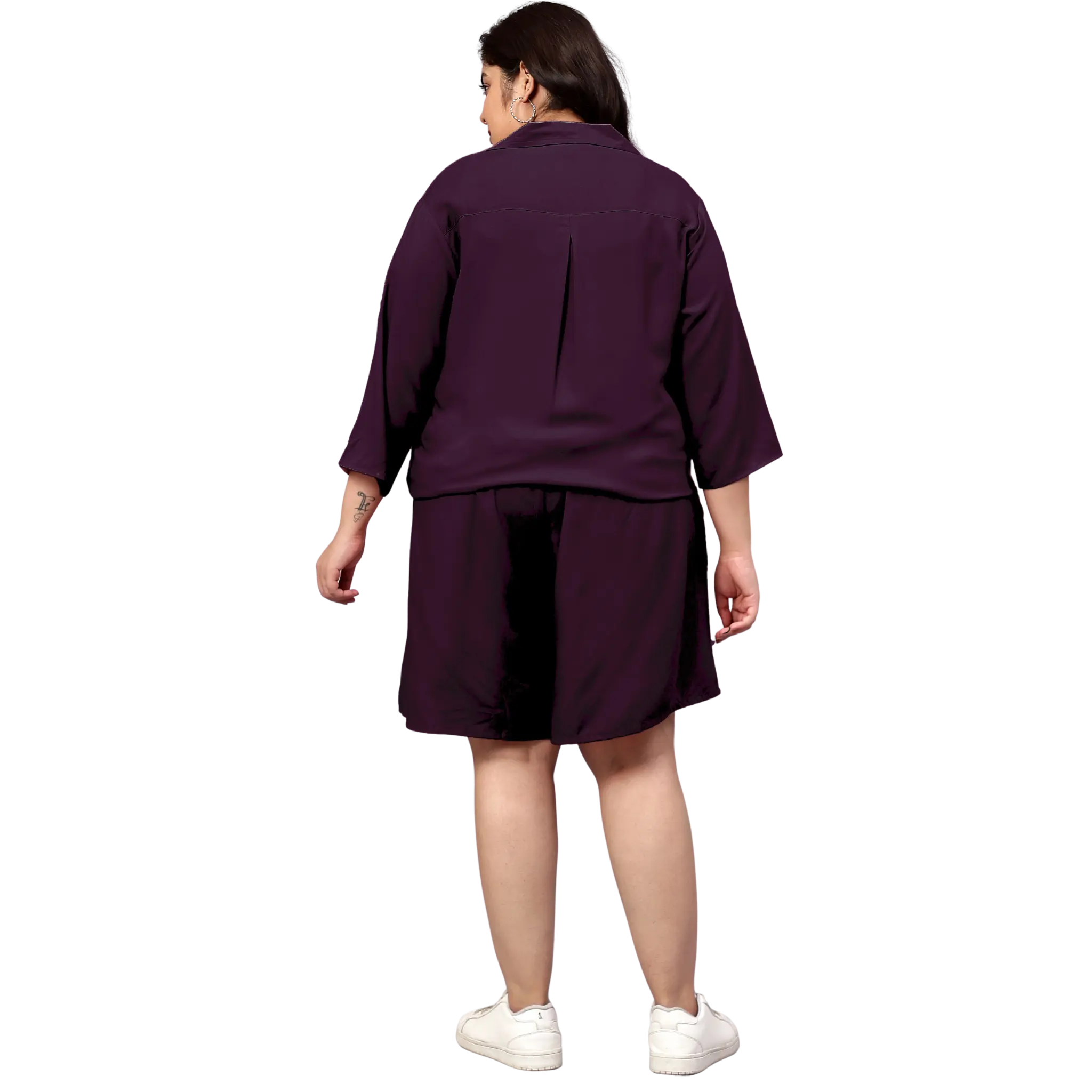 Purple Solid Shirt And Short Set