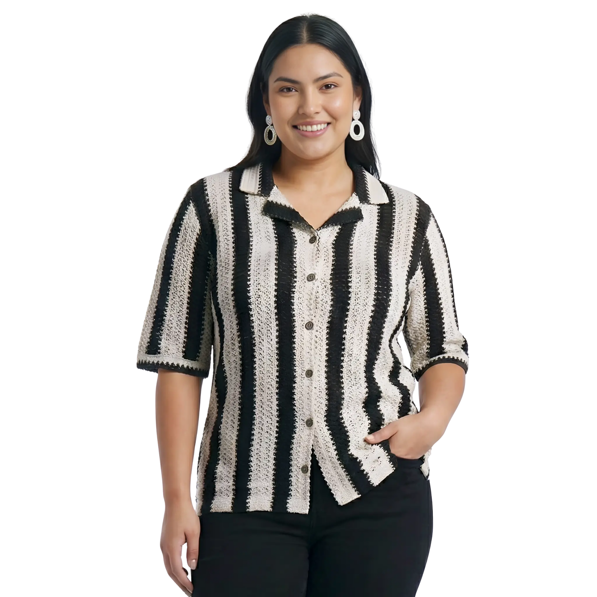 Black And White Stripe Crochet Shirt