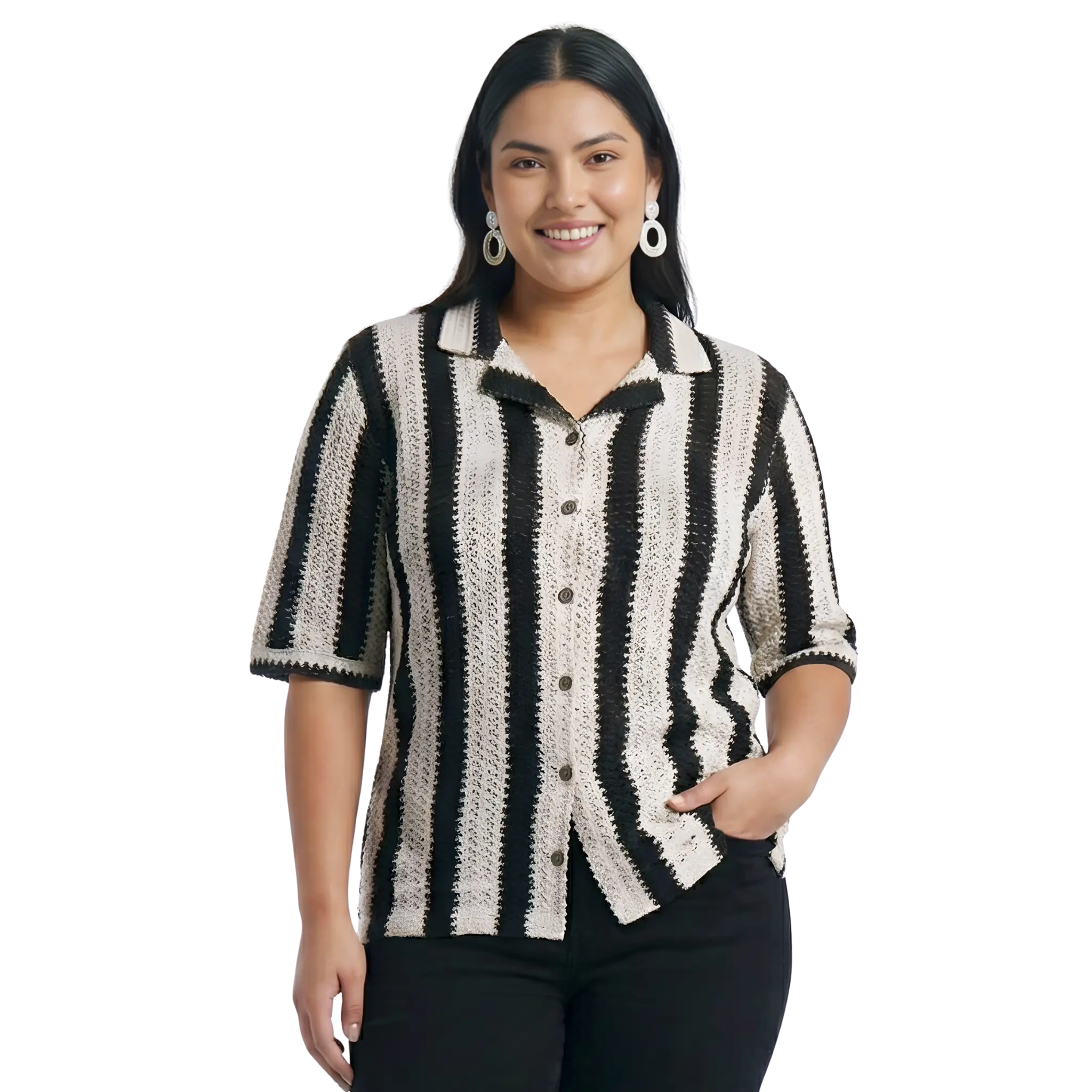 Black And White Stripe Crochet Shirt