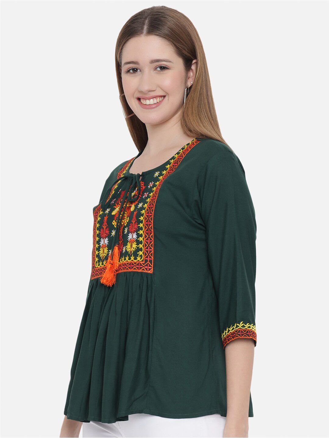 Dark Green Embroidered Tunic — view 11