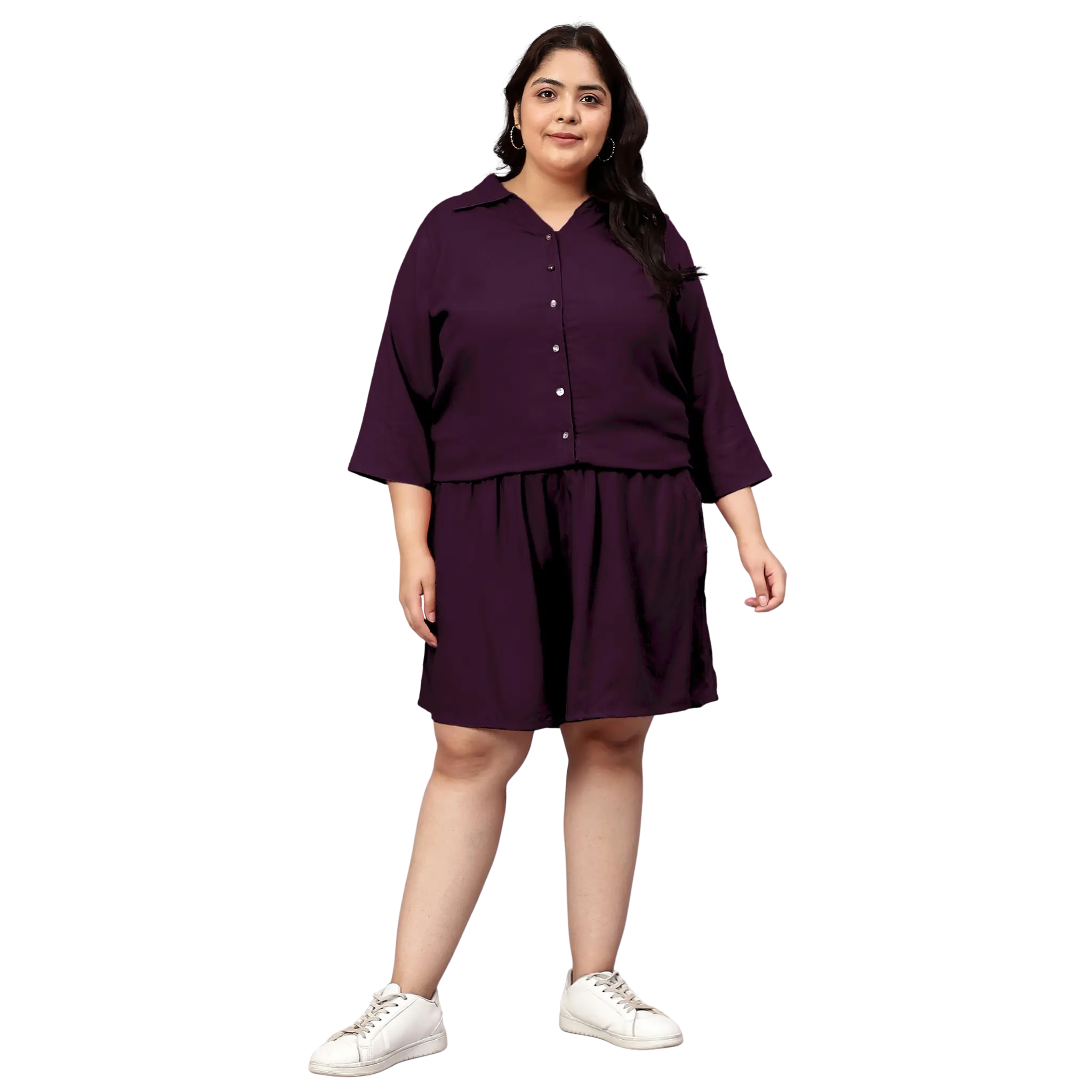 Purple Solid Shirt And Short Set