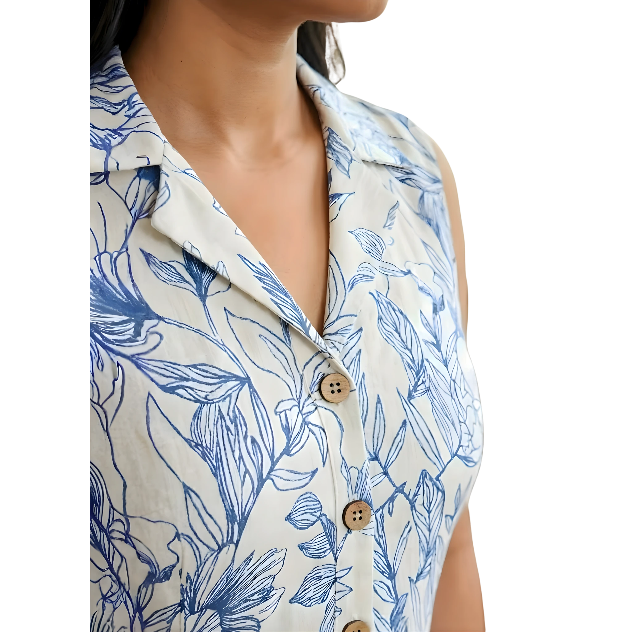 Blue Stencil Print Midi Dress