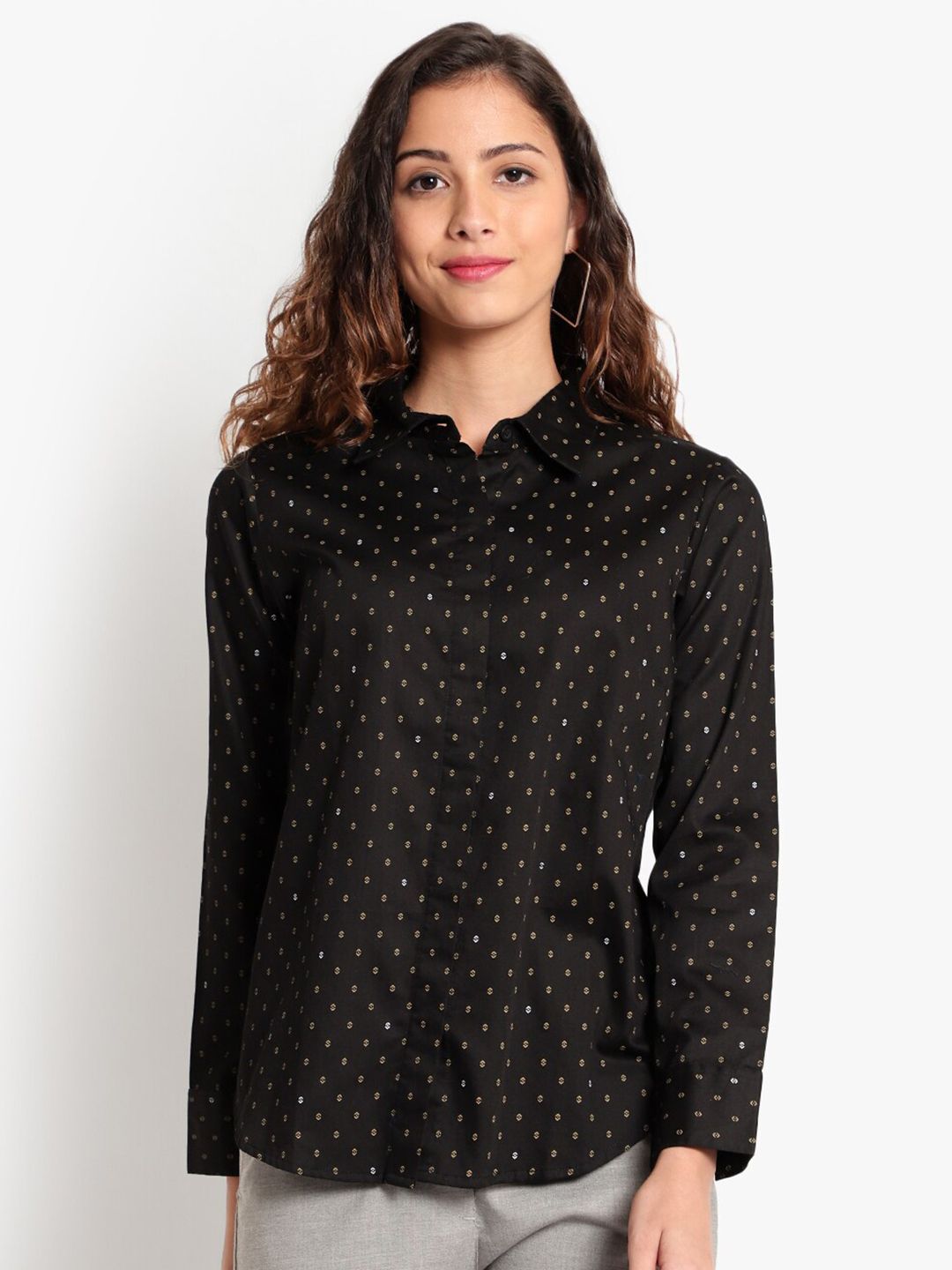 Black Print Formal Plus Size Shirt — view 1
