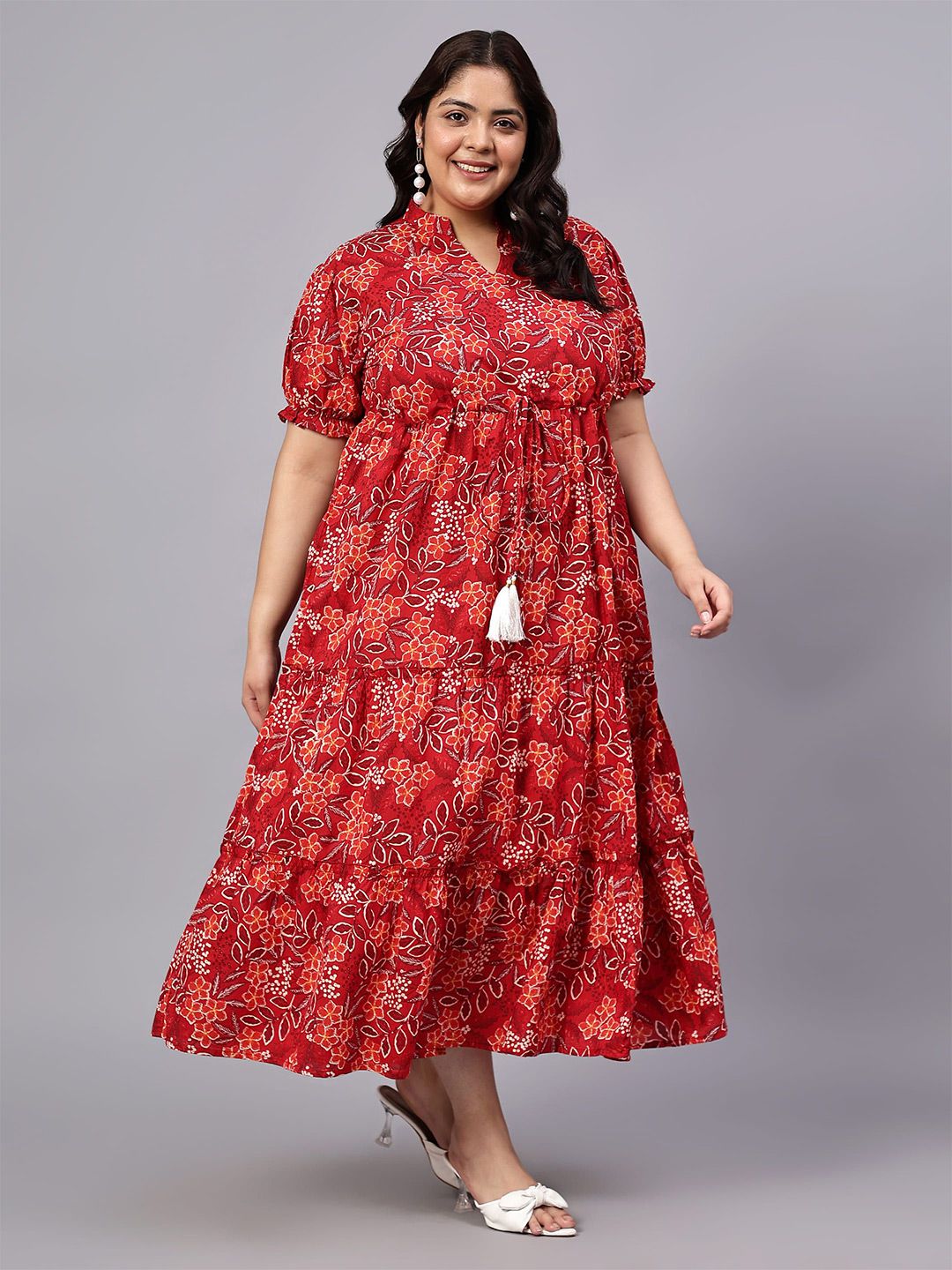 Red Floral Tiered Dress — view 1