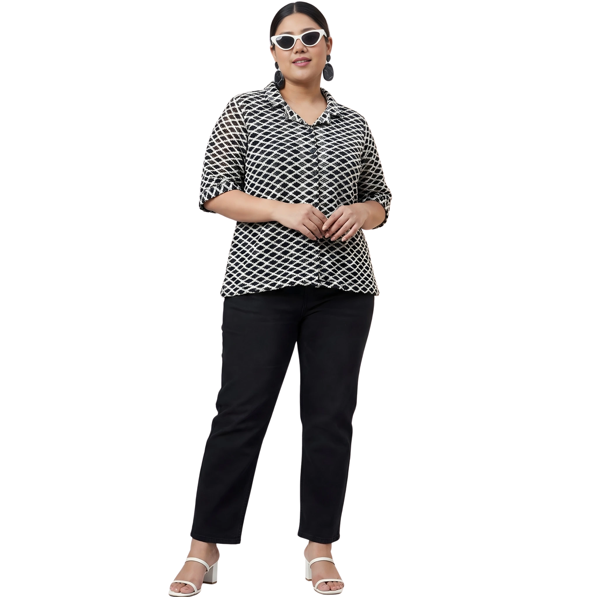 Black And White Diamond Crochet Shirt