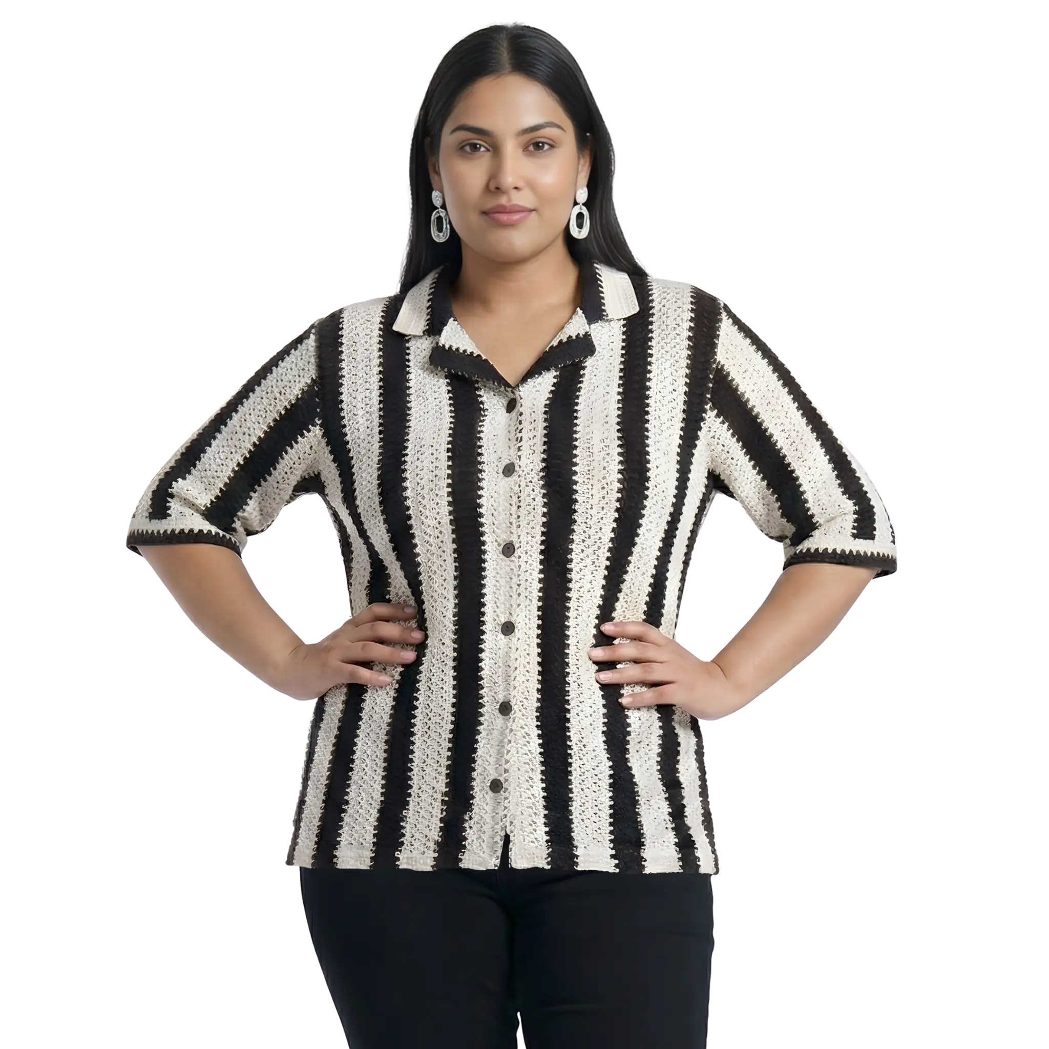 Black And White Stripe Crochet Shirt