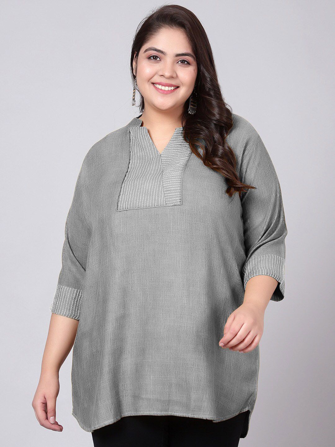 Grey Embroidered Plus Size Tunic — view 1