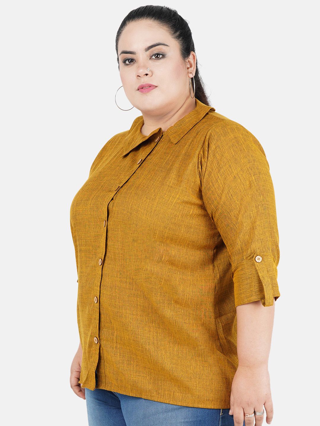 Mustard Solid Plus Size Tunic — view 4