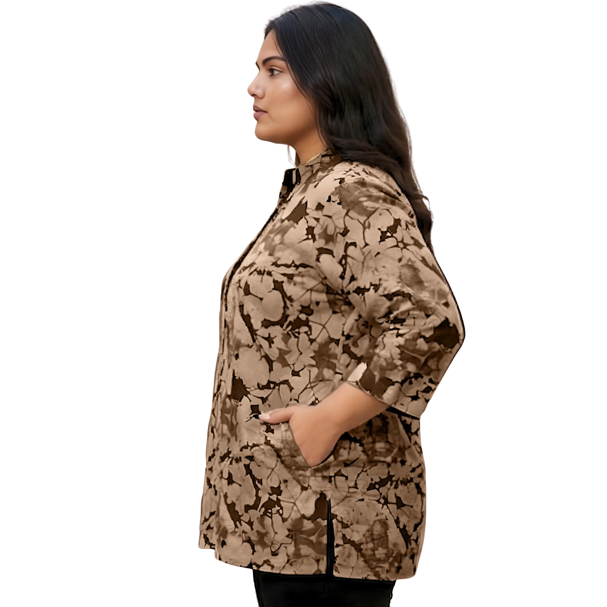 Brown Abstract Print Plus Size Tunic