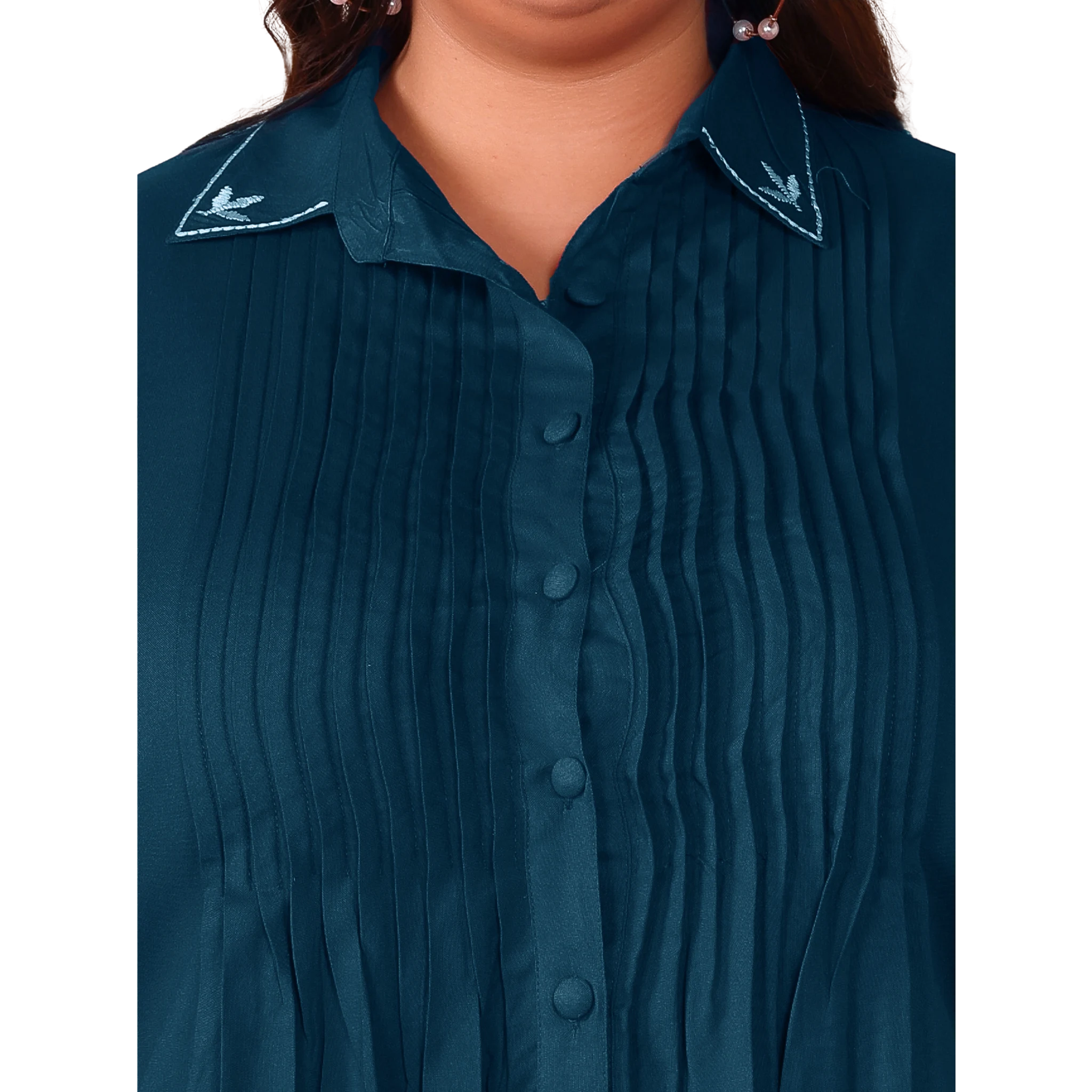 Peacock Blue Rayon Collar Embroidered Co Ord Set