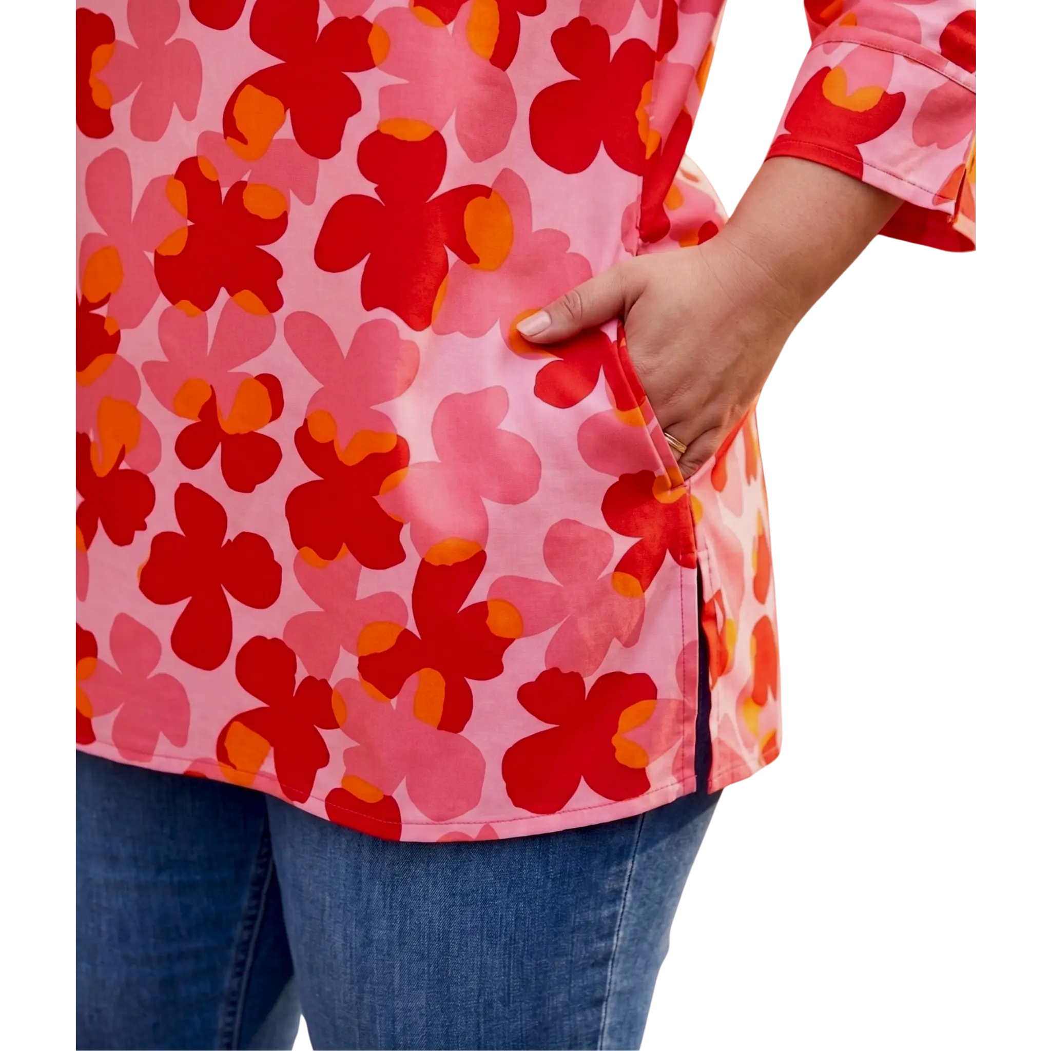 Red and Orange Floral Print Plus Size Tunic