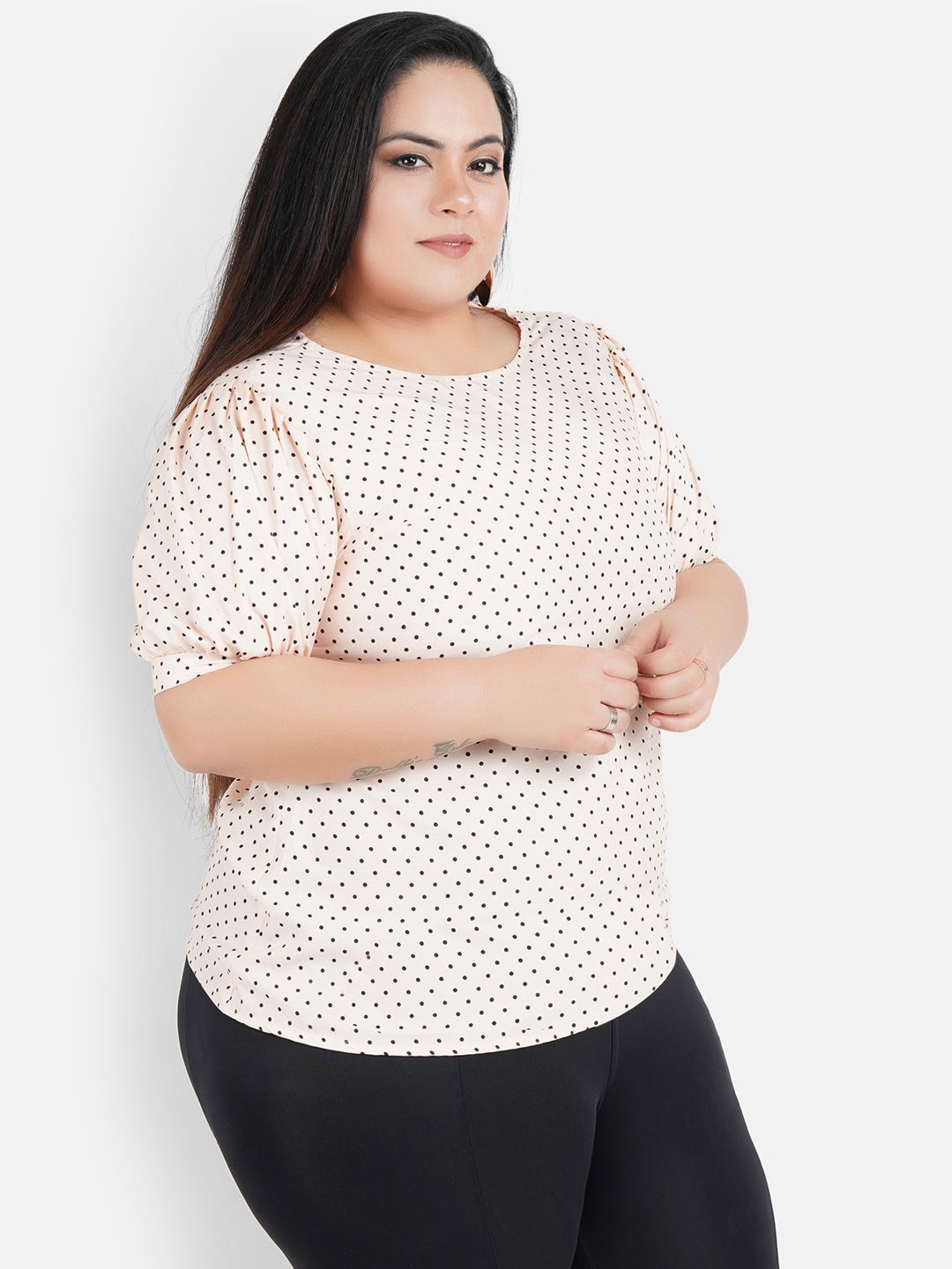 Peach Polka Dot Puff Sleeve Top — view 3