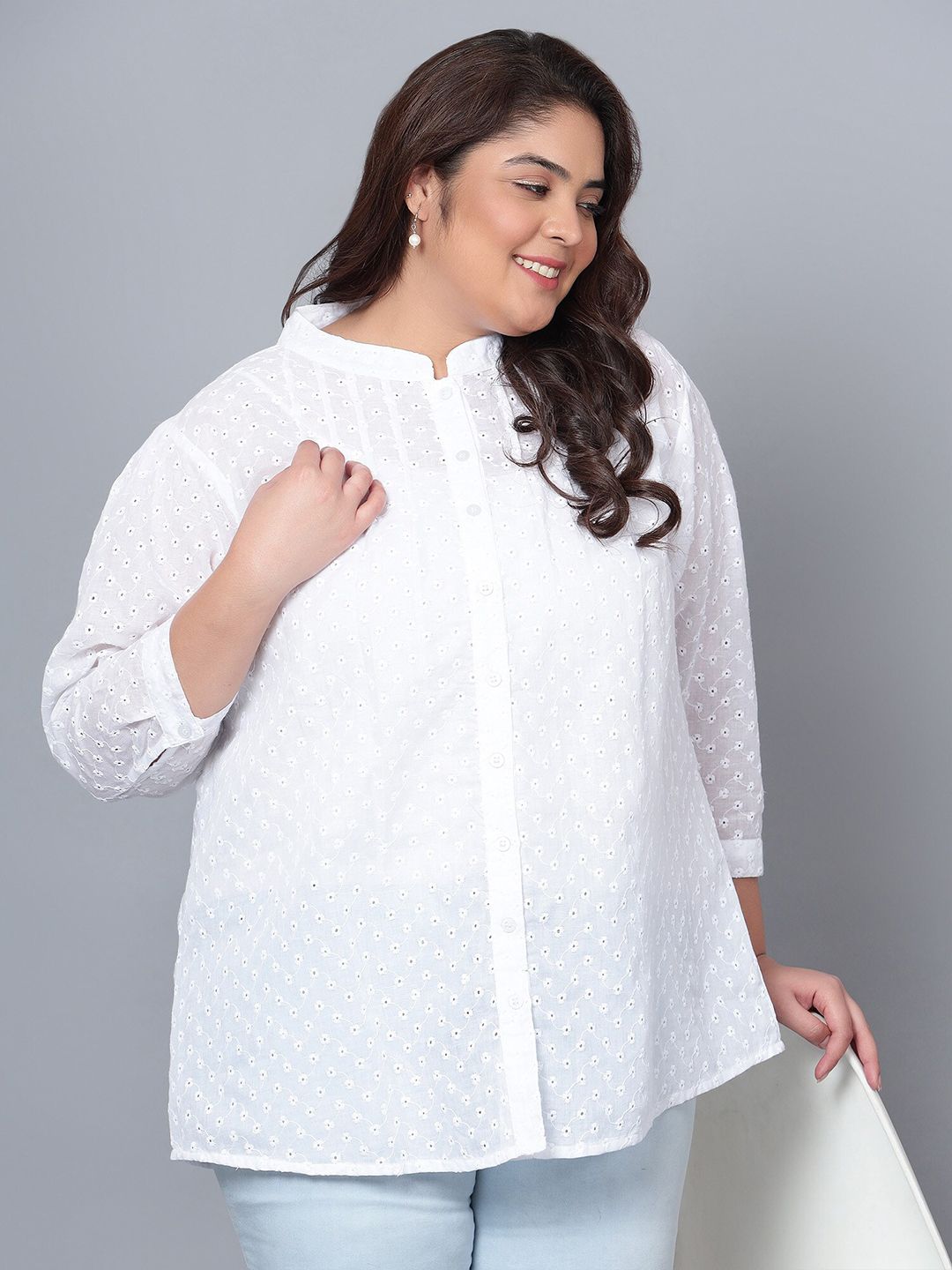 White Chikankari Plus Size Tunic — view 7