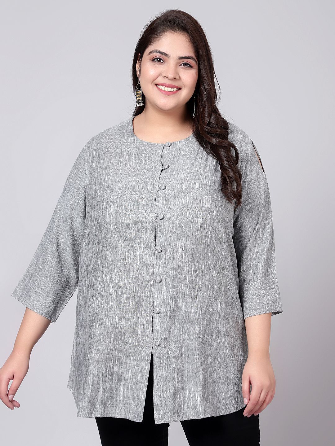 Grey Cotton Linen Plus Size Tunic — view 1
