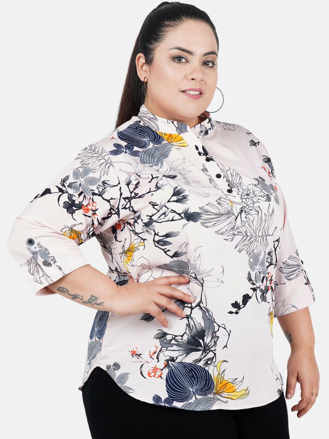 Light Pink Floral Print Plus Size Tunic — view 3