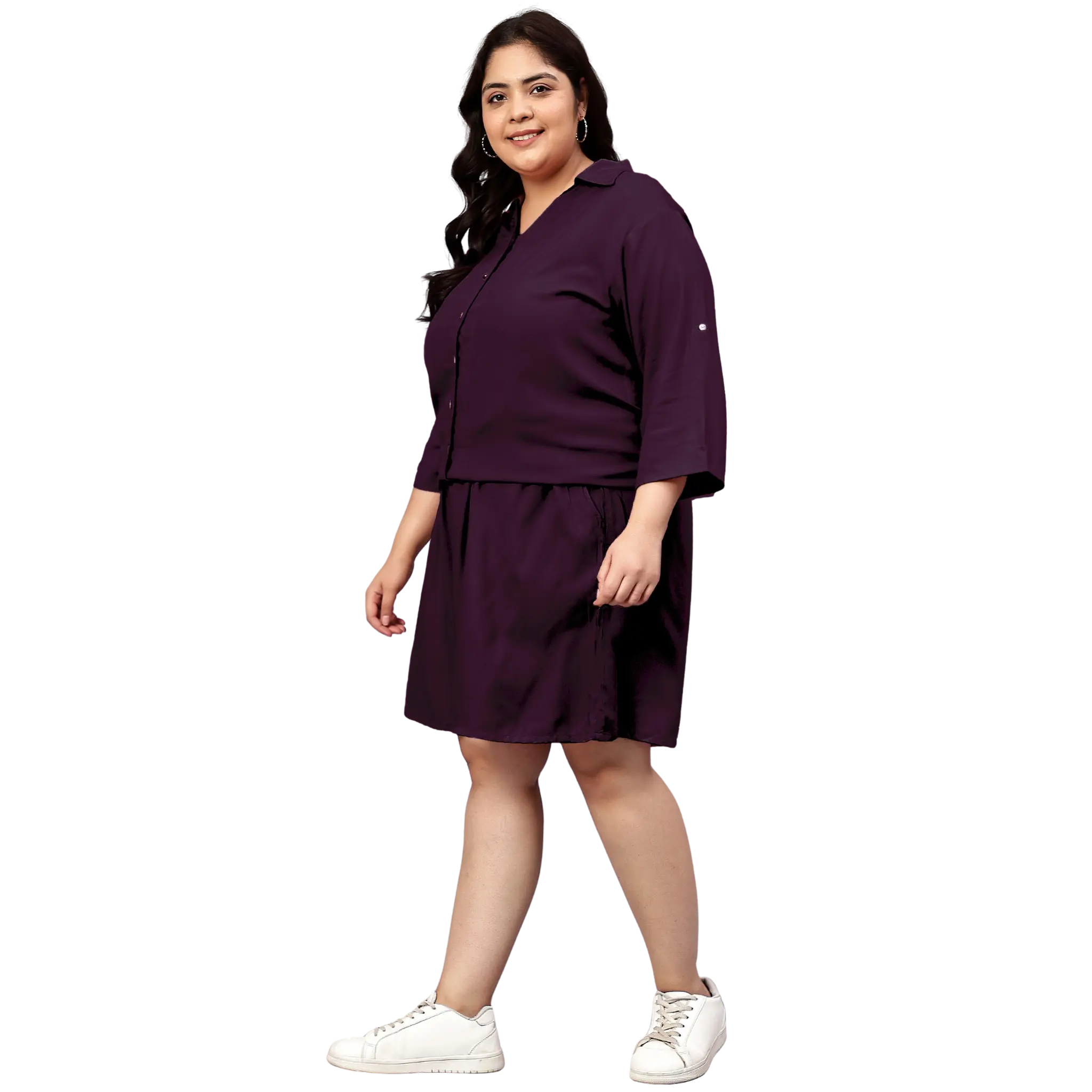 Purple Solid Shirt And Short Set