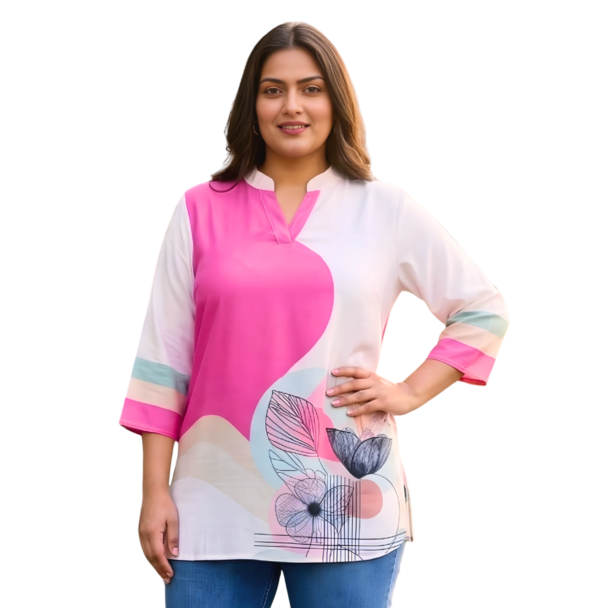 Pink and OffWhite Print Tunic