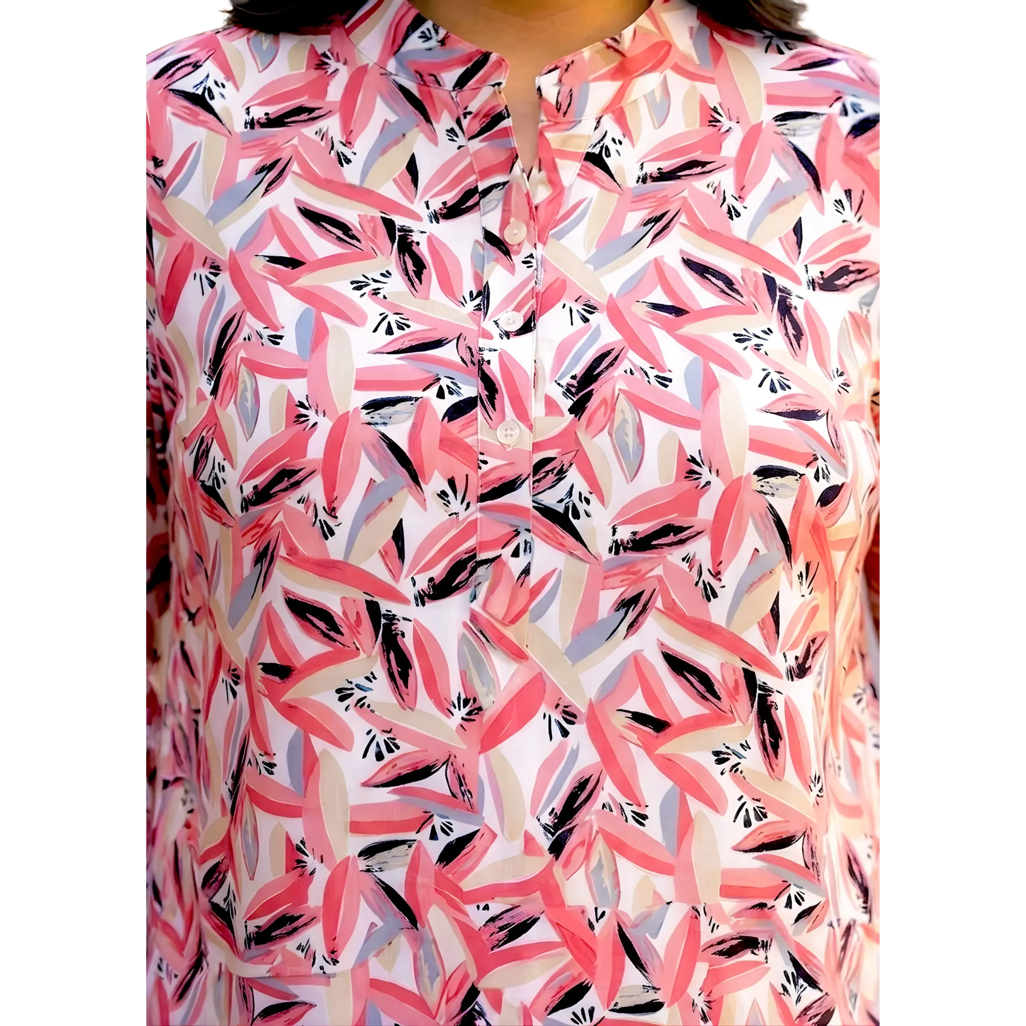 White and Pink Abstract Print Plus Size Tunic