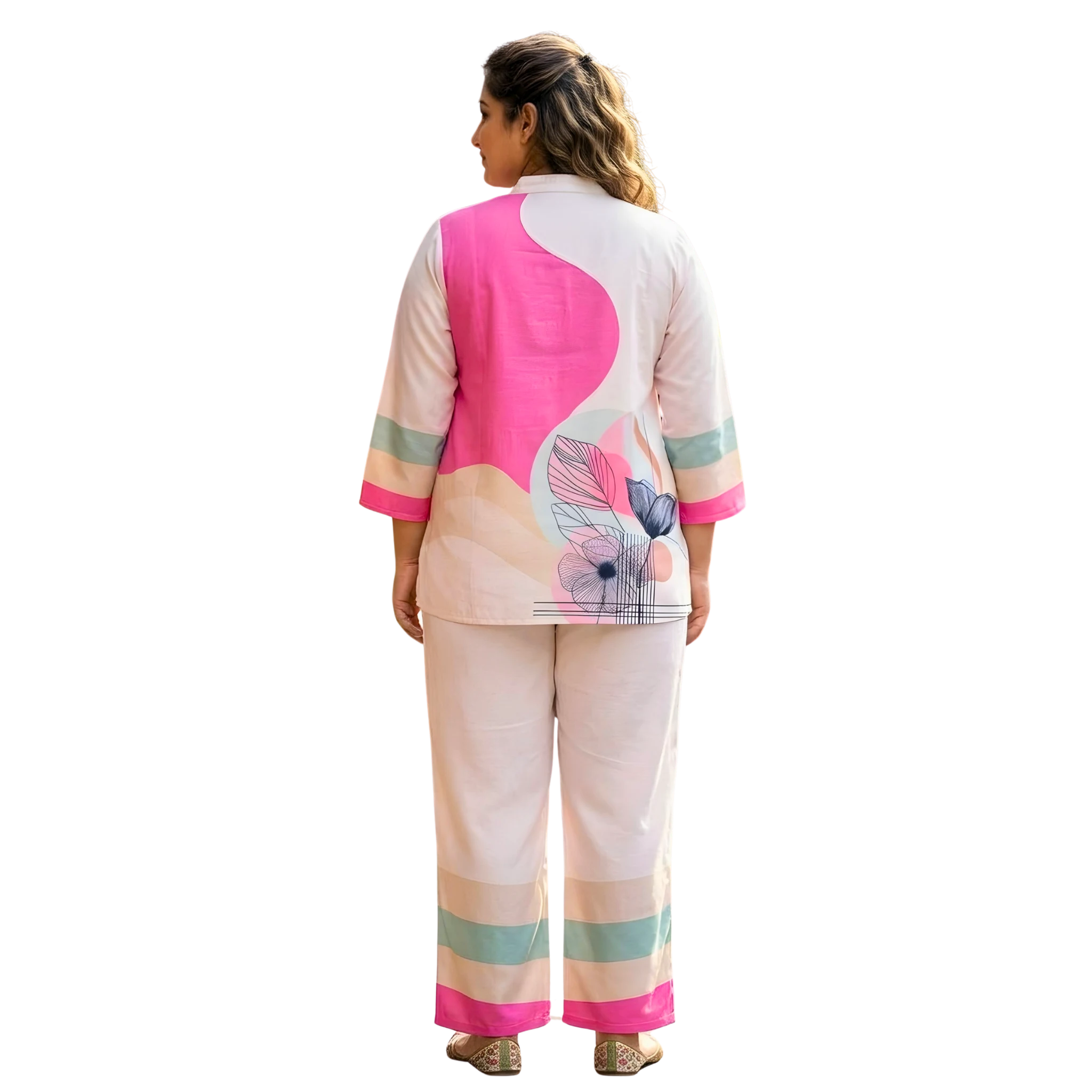Pink and OffWhite Print Co Ord Set