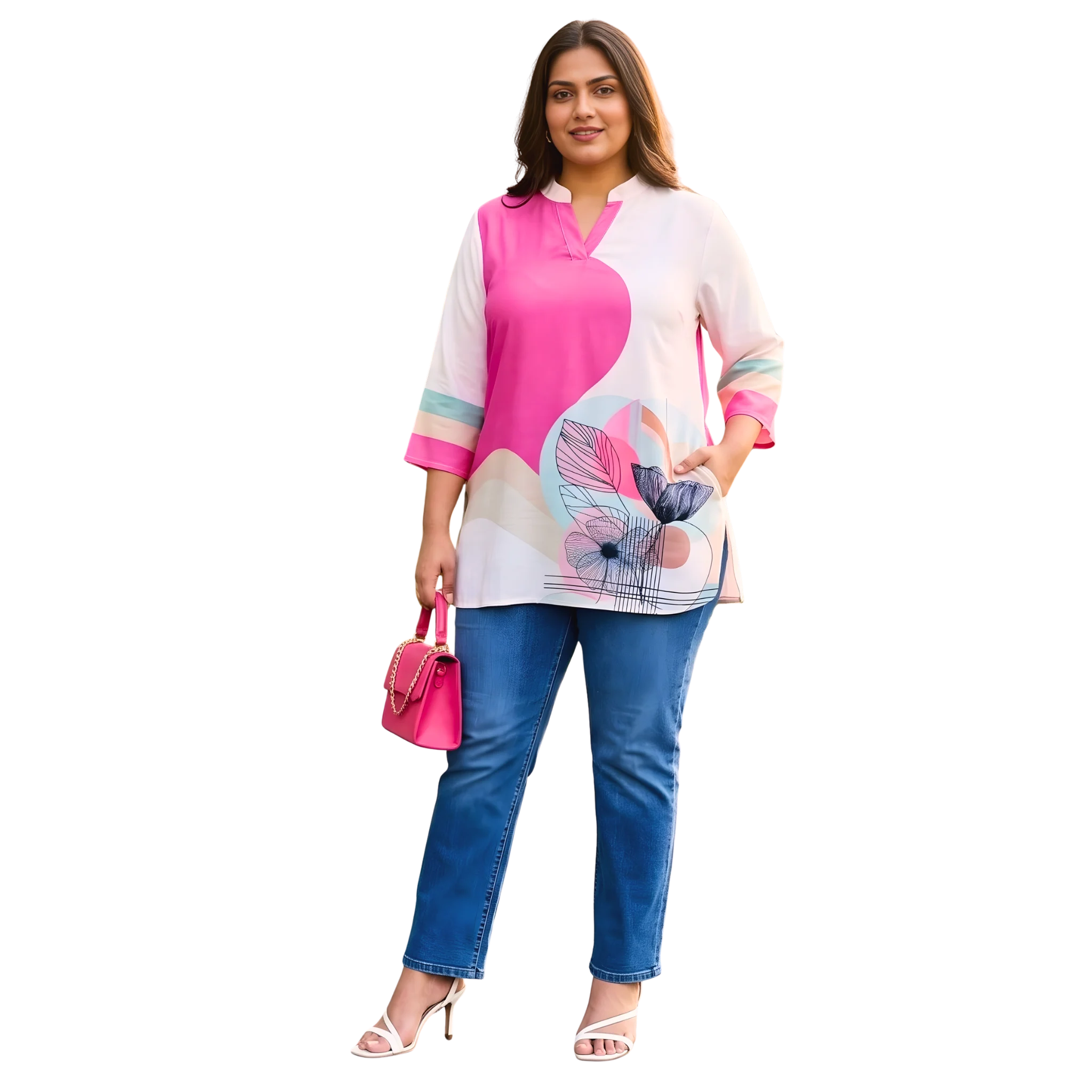 Pink and OffWhite Print Tunic