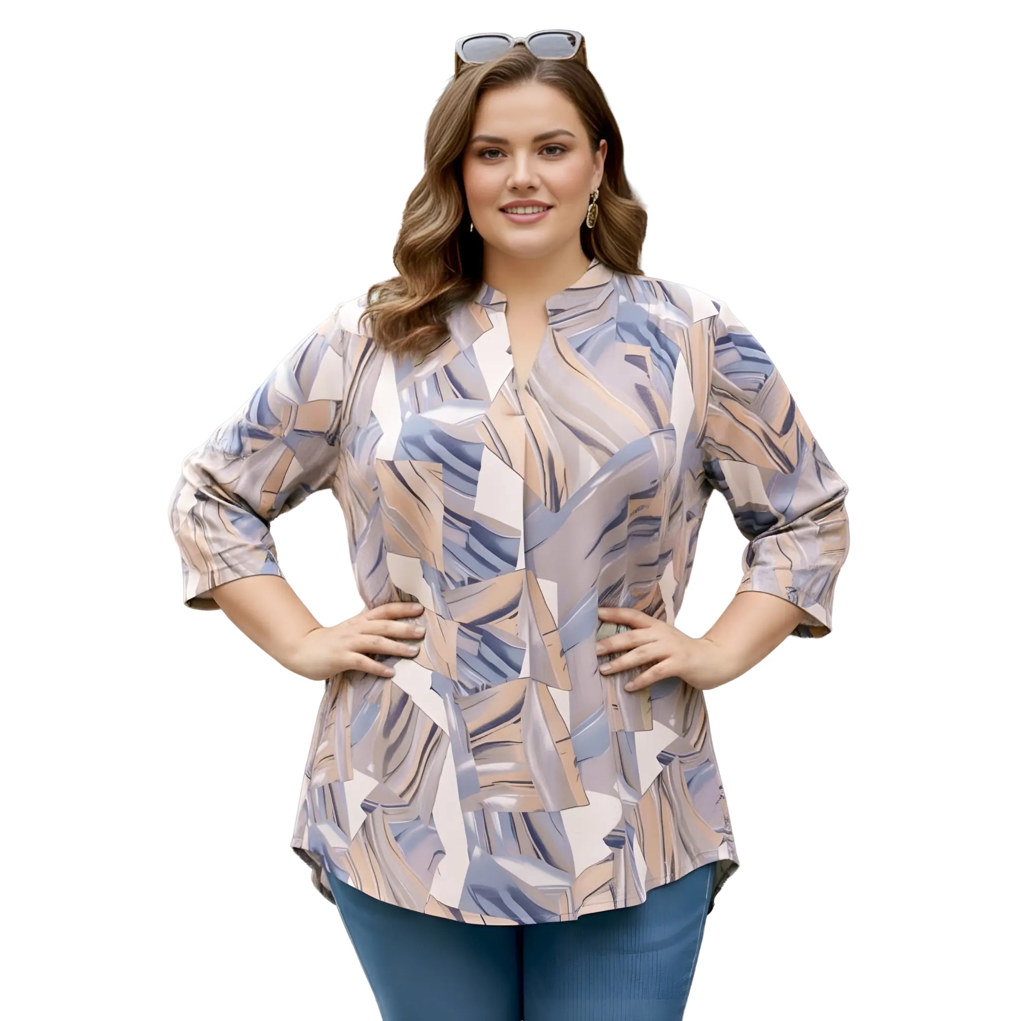 Brown Centrepleat Print Tunic