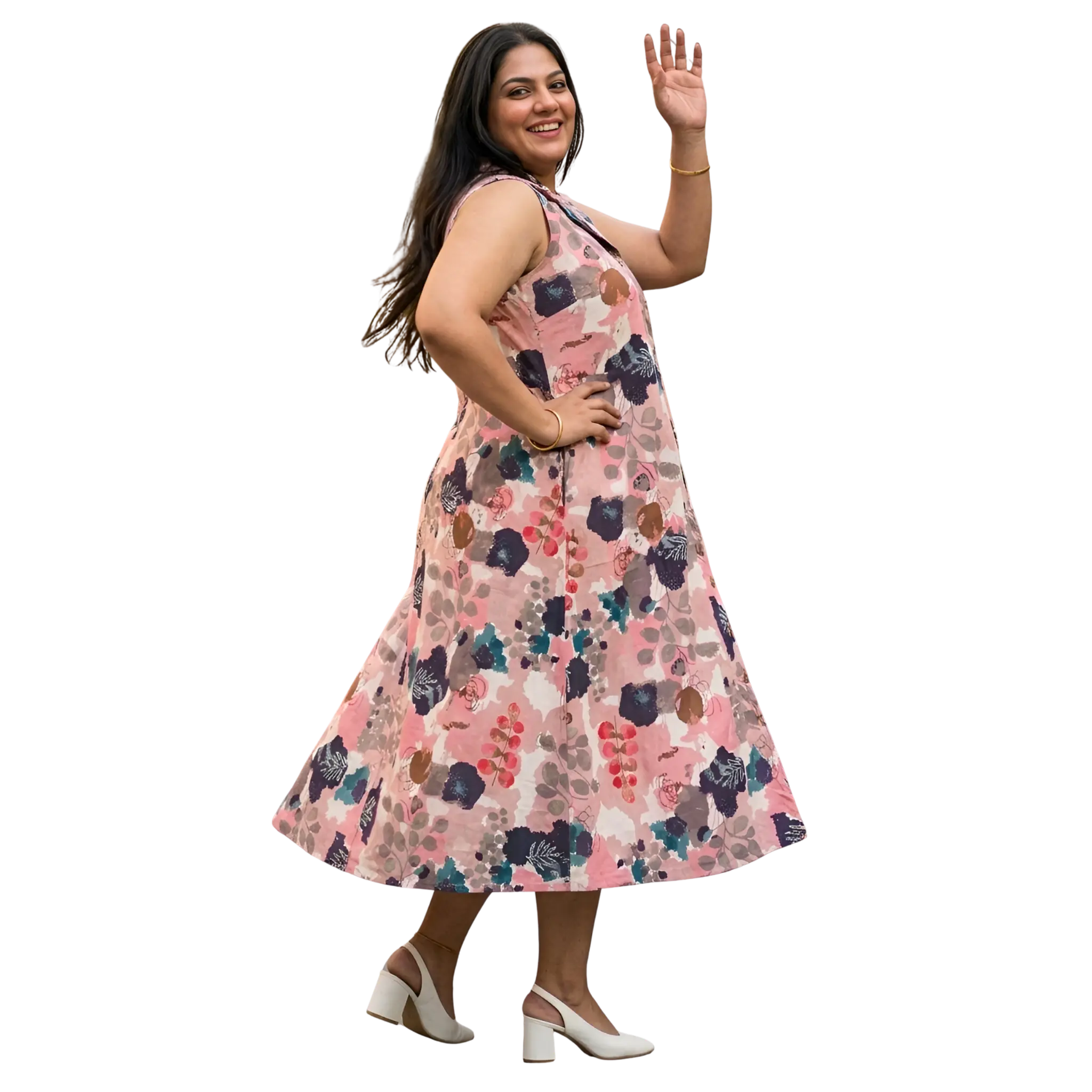 Pink Abstract Print Midi Dress