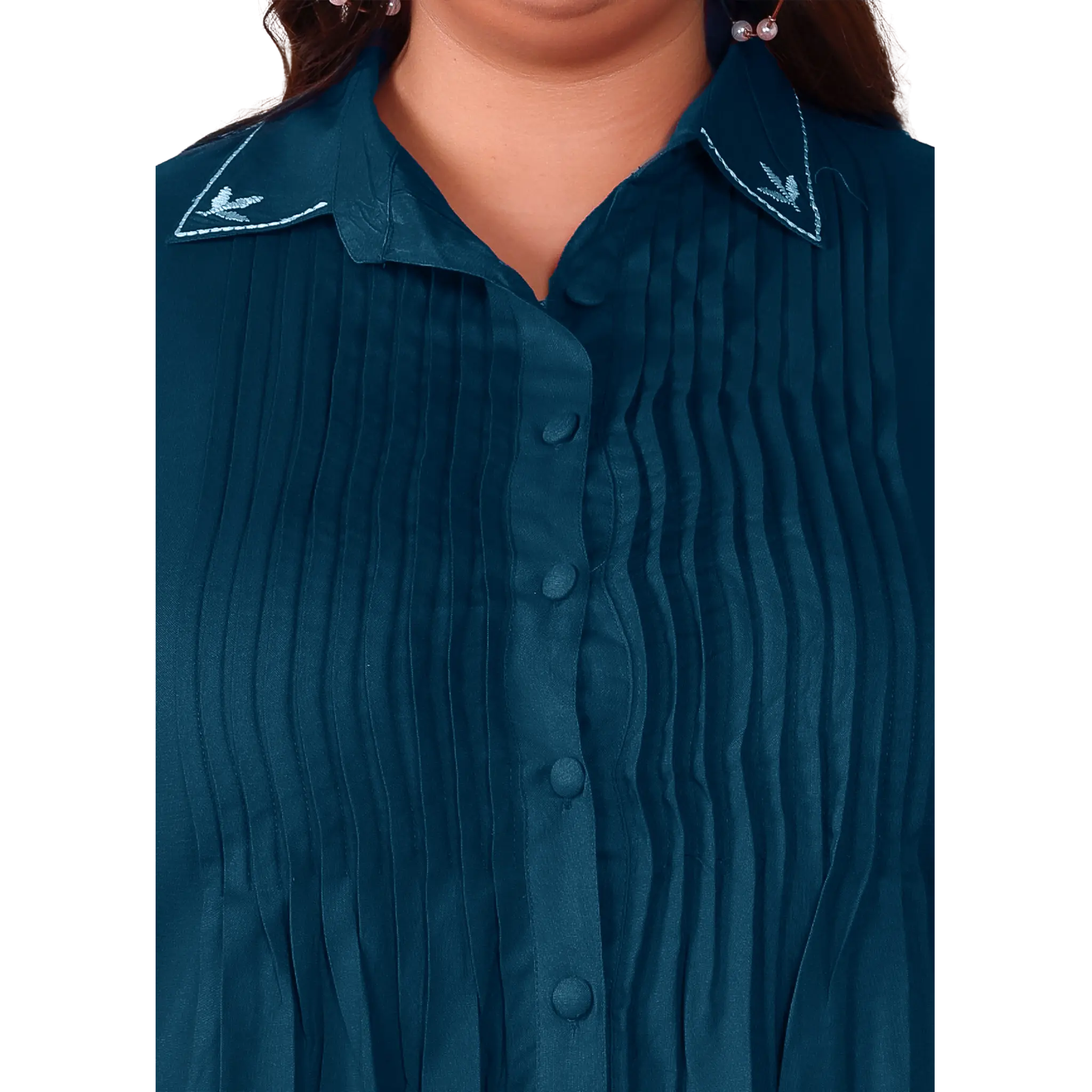 Peacock Blue Rayon Collar Embroidered Tunic