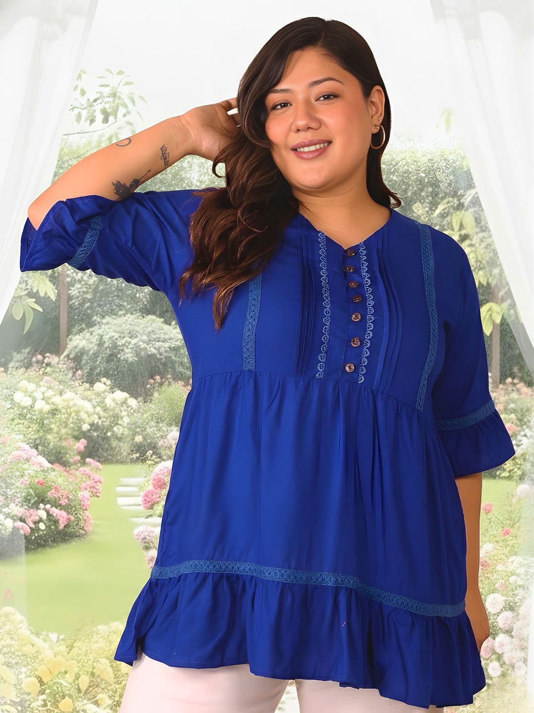 Blue Lace Plus Size Tunic — view 1