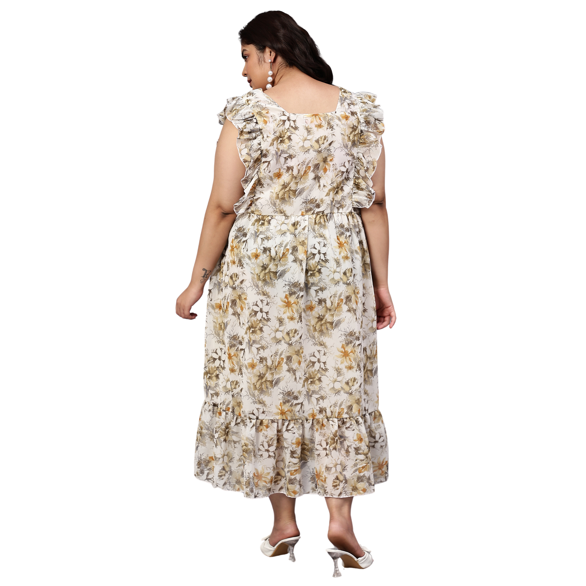 Yellow Georgette Tier Plus Size Dress