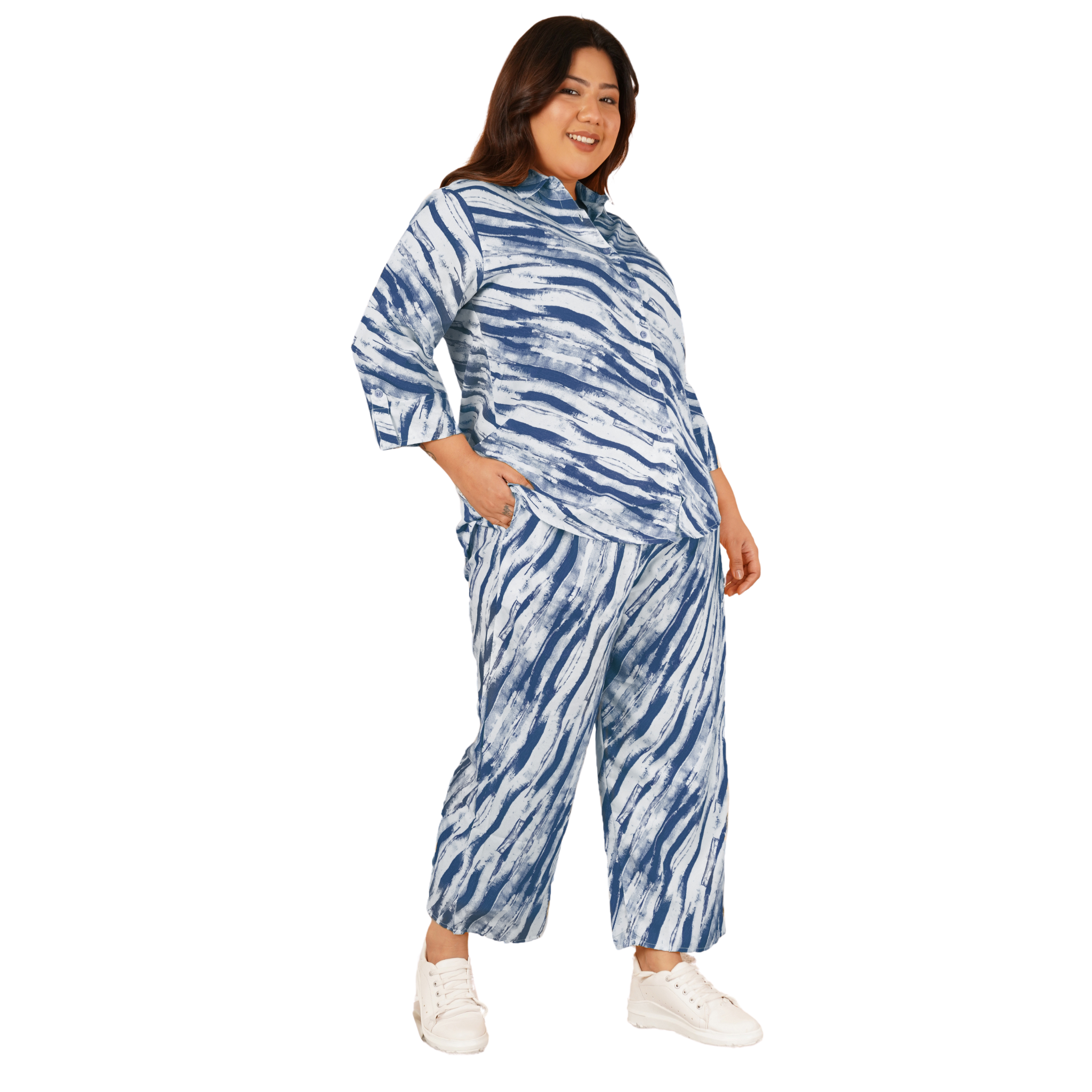 Blue Leheriya Print Plus Size Co-Ord Set