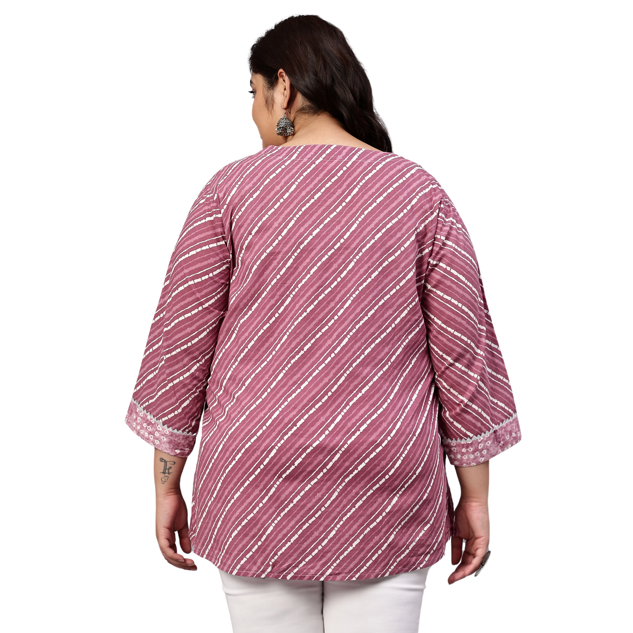 Pink Stripe Print Plus Size Tunic