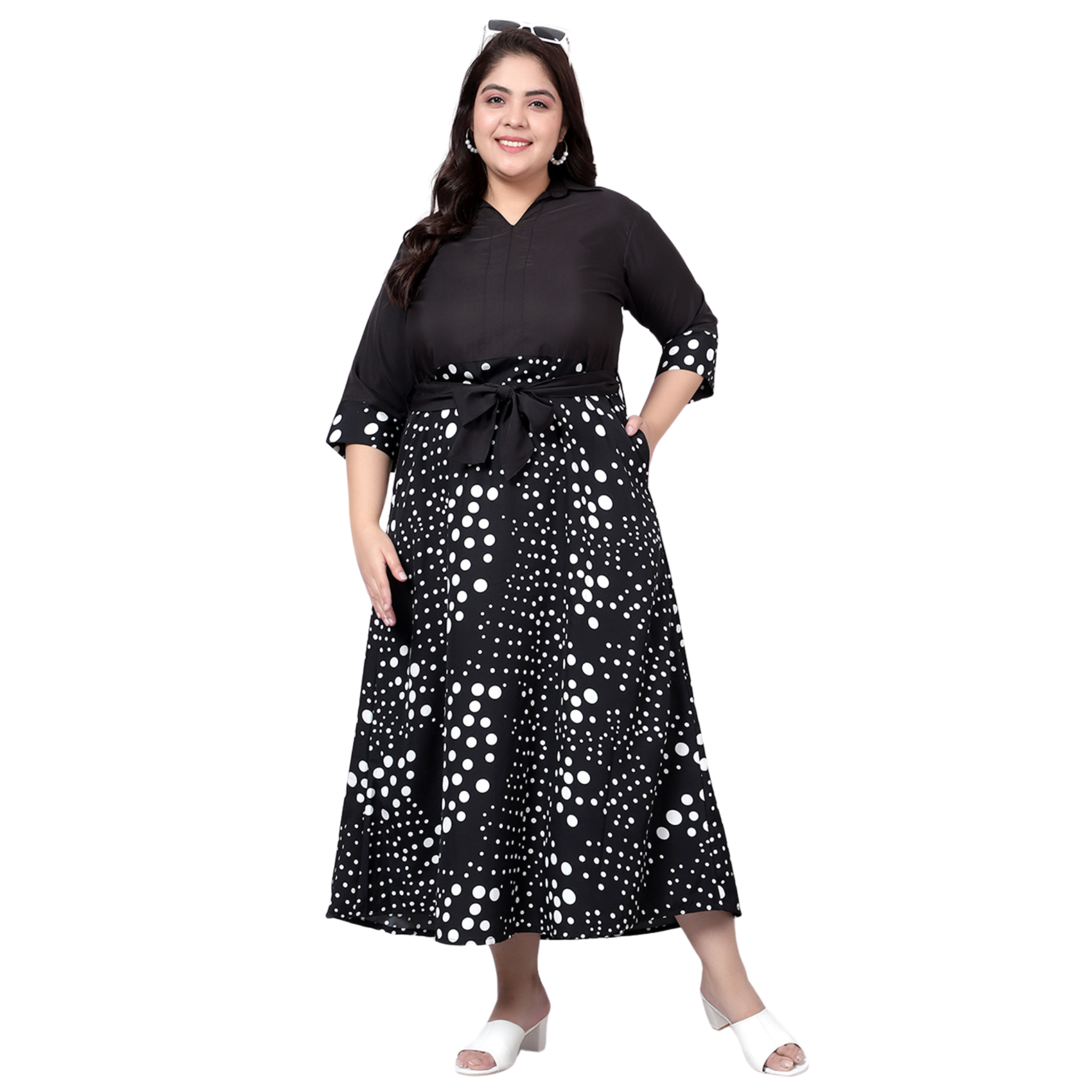 Black & White Polka Dot Plus Size Dress