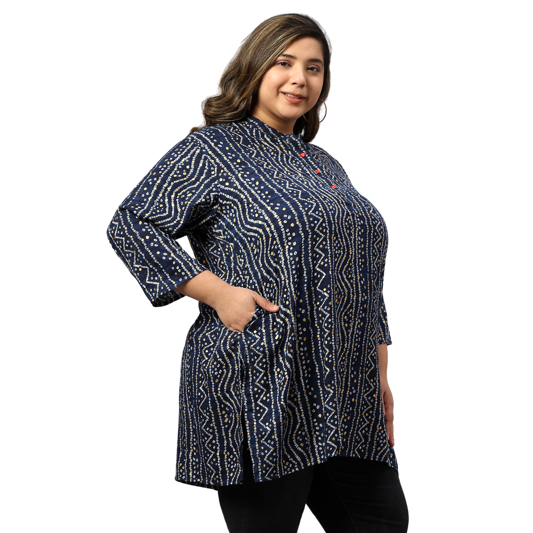 Blue Bandhani Print Plus Size Tunic