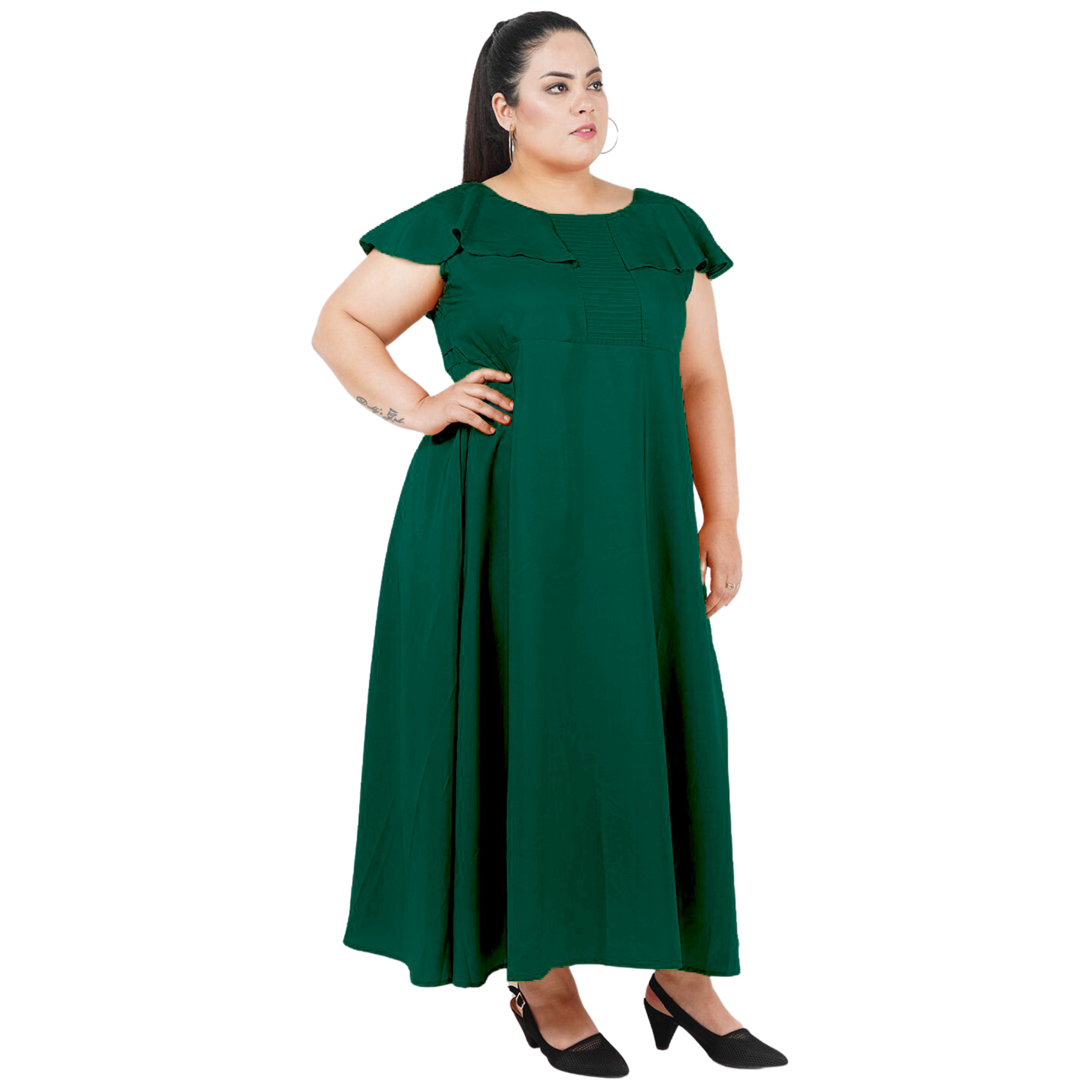 Green Solid Maxi Plus Size Dress