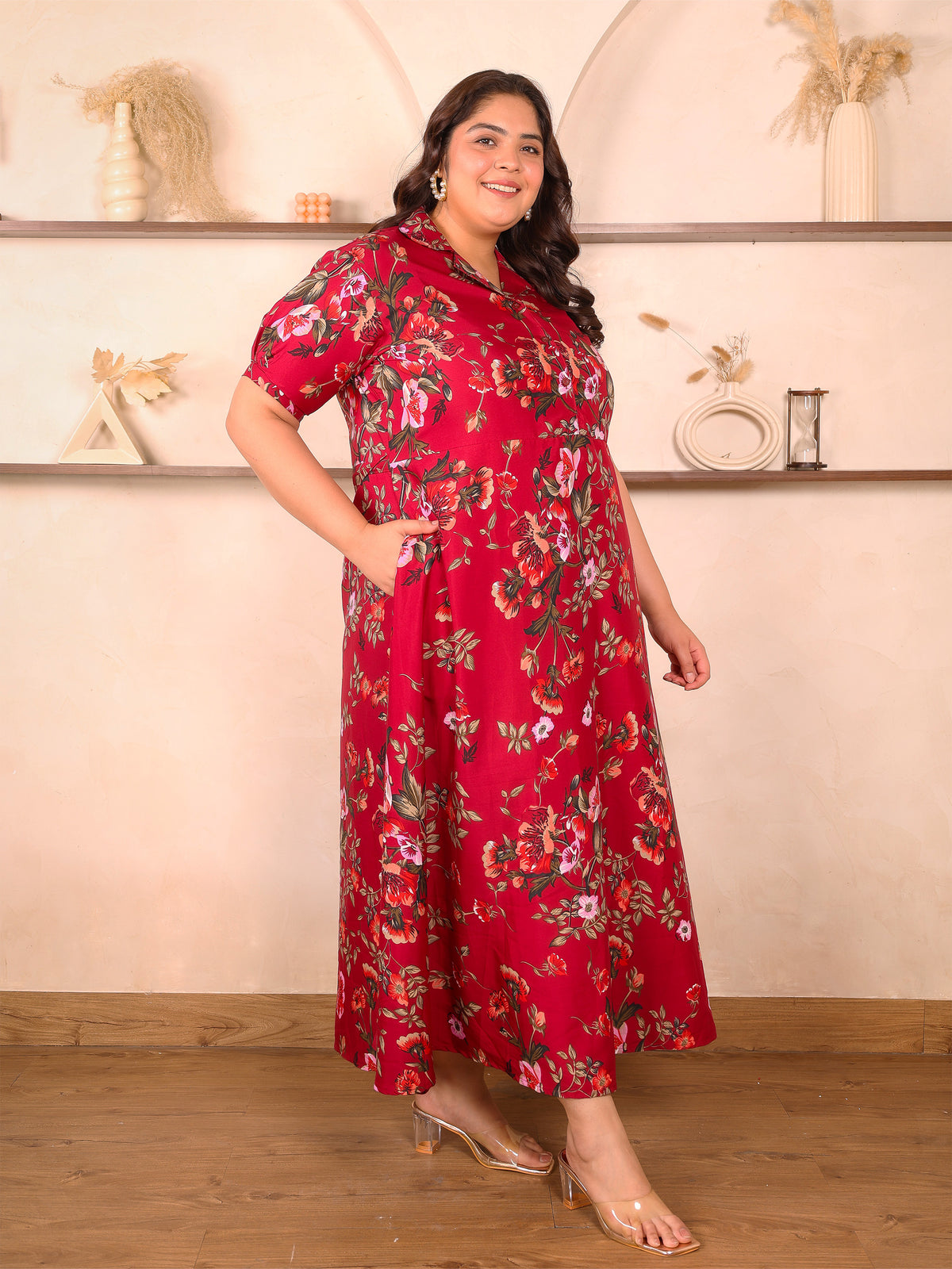 Red Floral Maxi Plus Size Dress