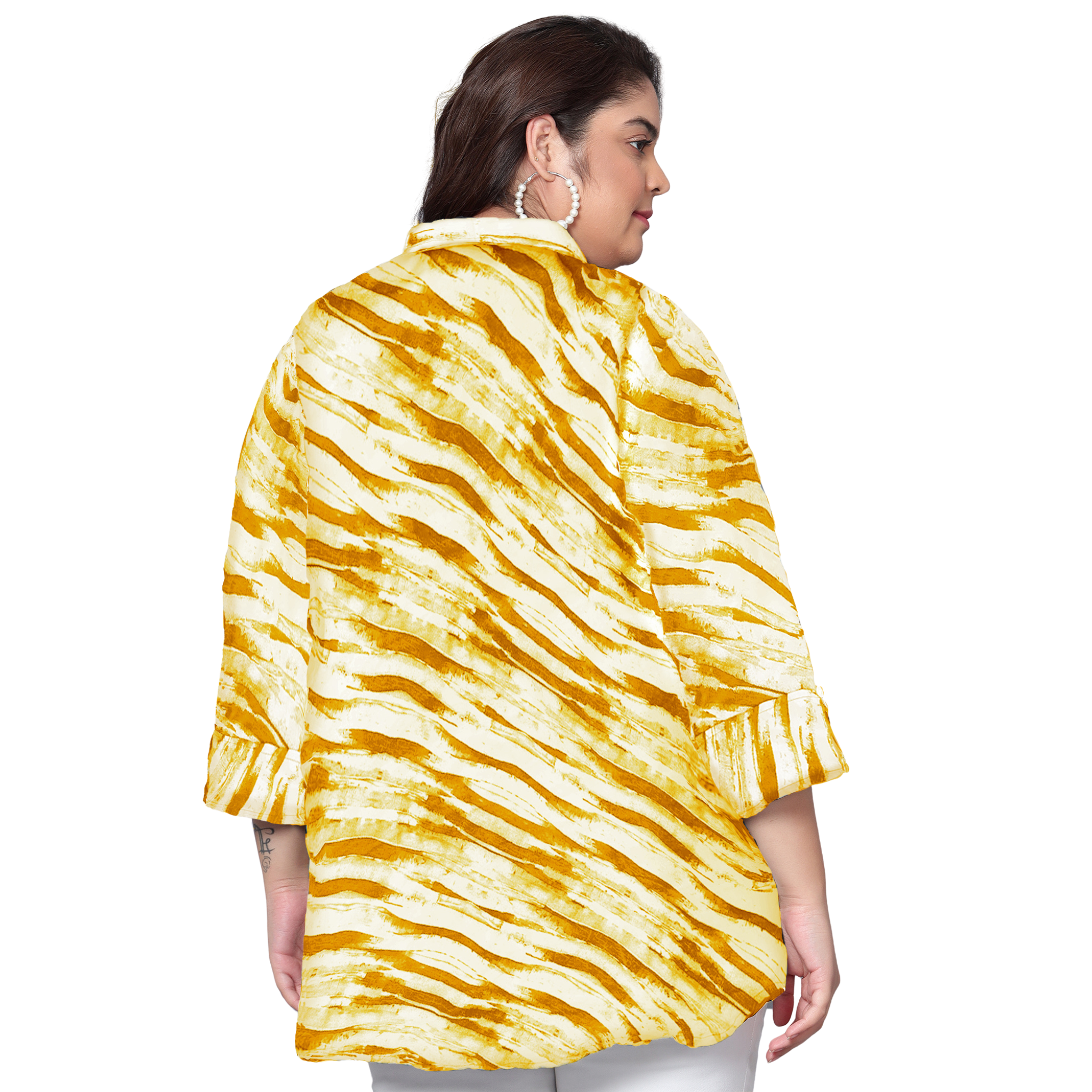 Yellow Leheriya Print Plus Size Shirt