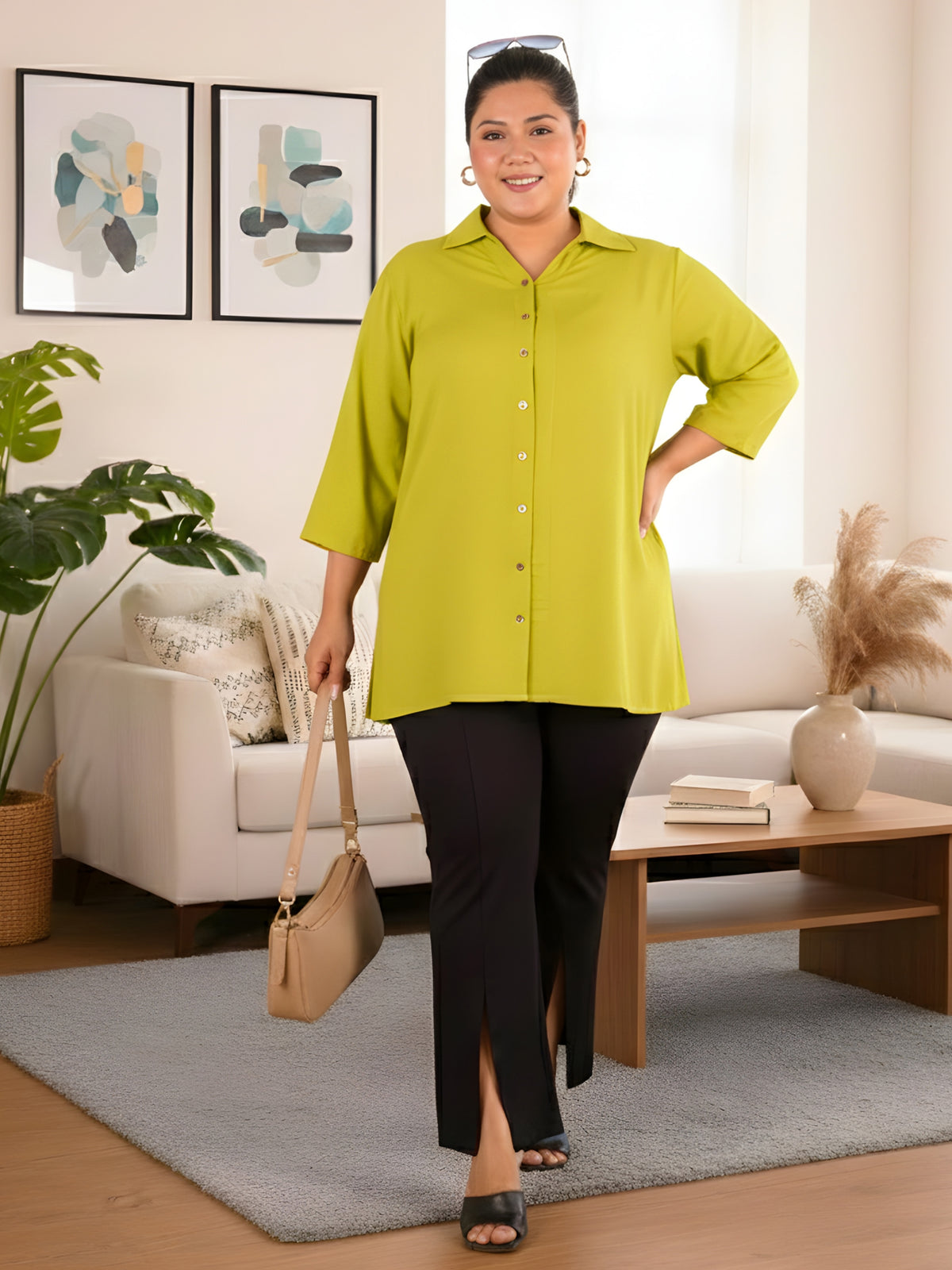 Light Green Longline Plus Size Shirt