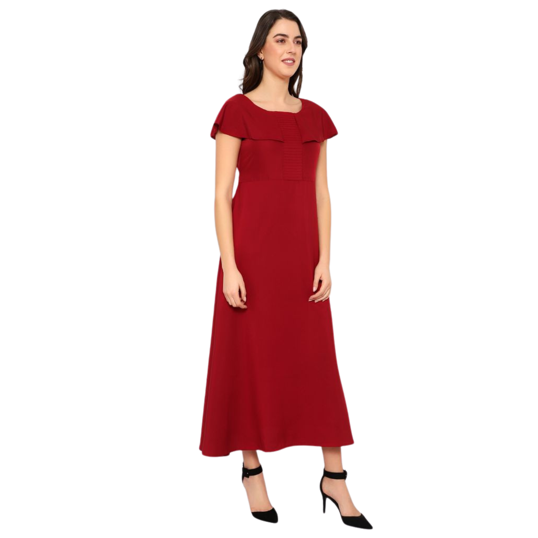 Maroon Solid Maxi Dress