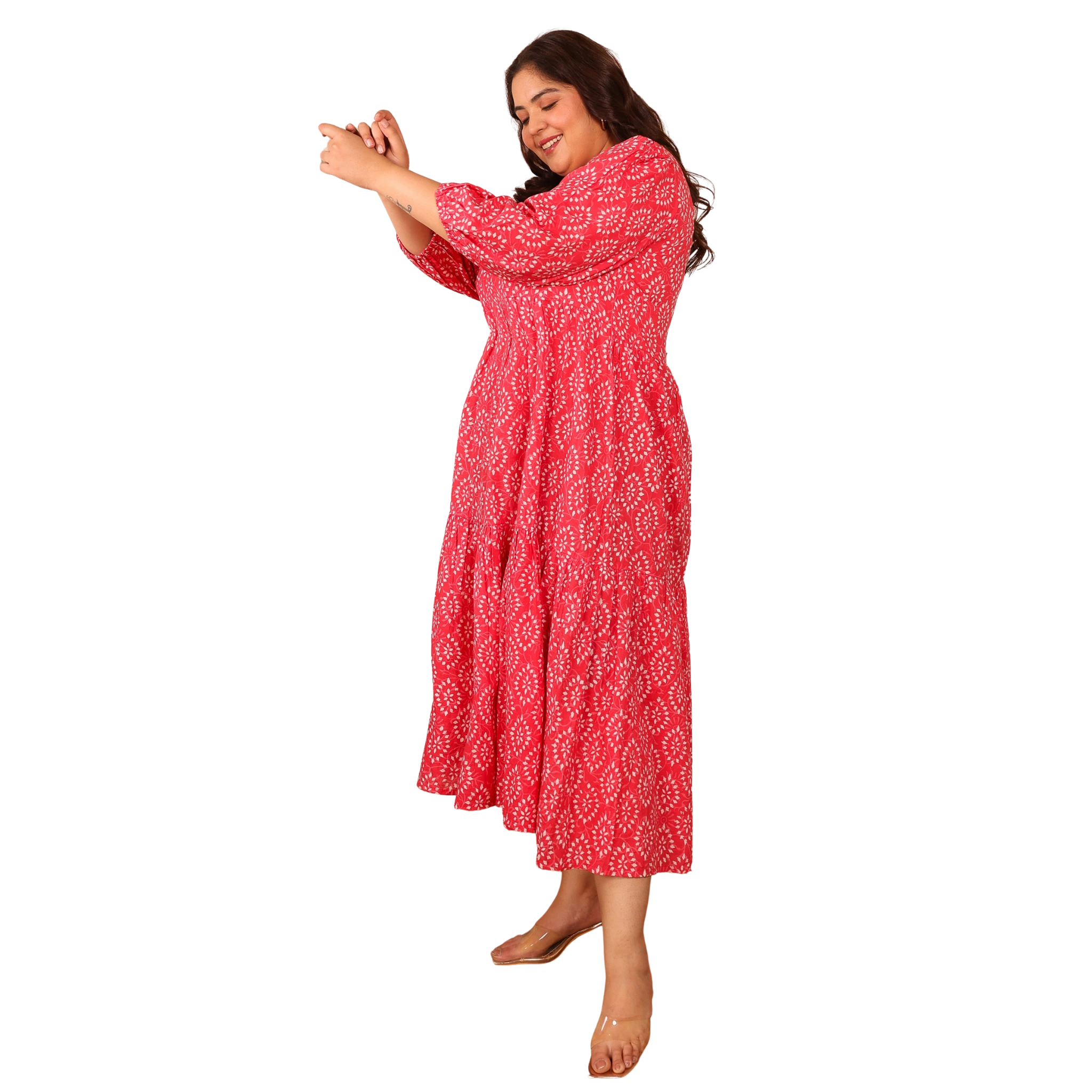 Pink Cotton Print Plus Size Dress