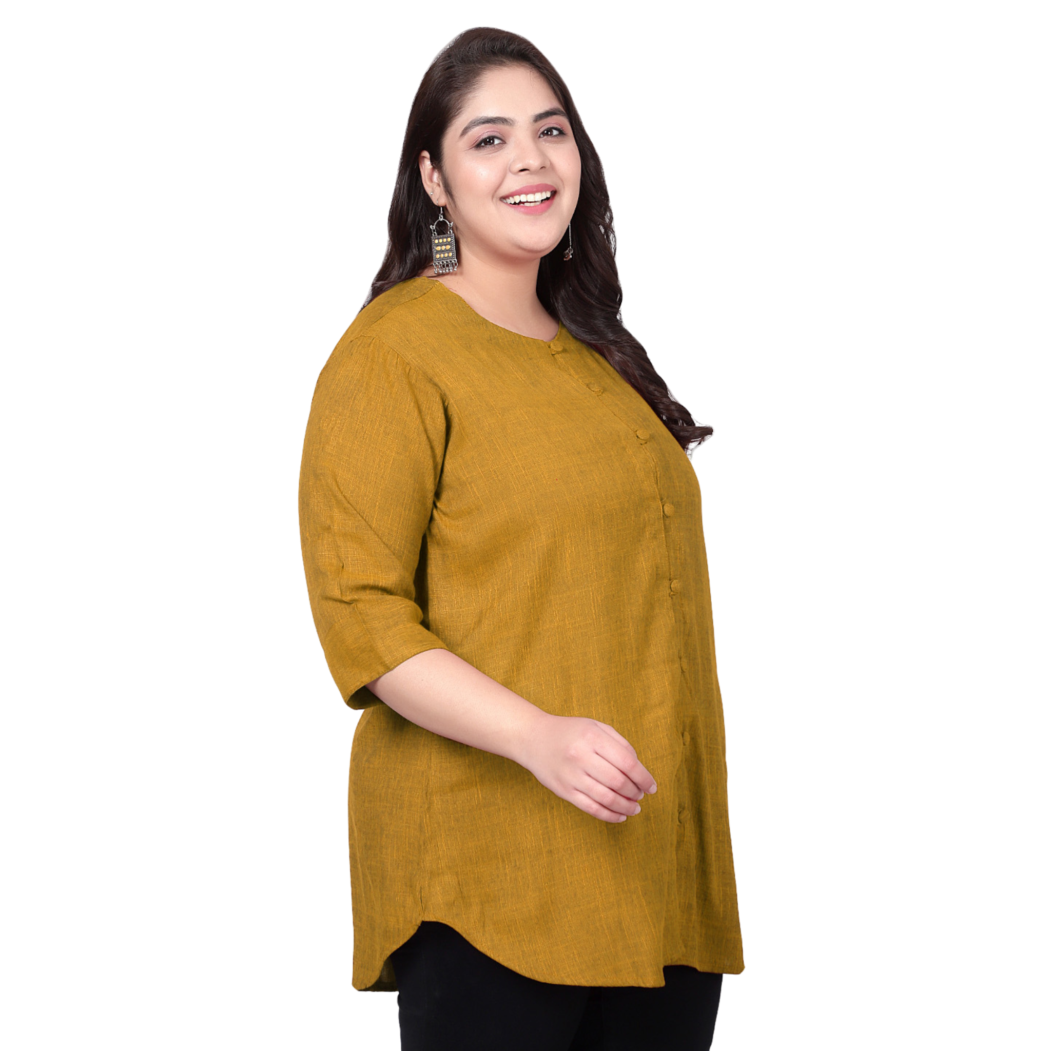 Mustard Cotton Linen Plus Size Tunic