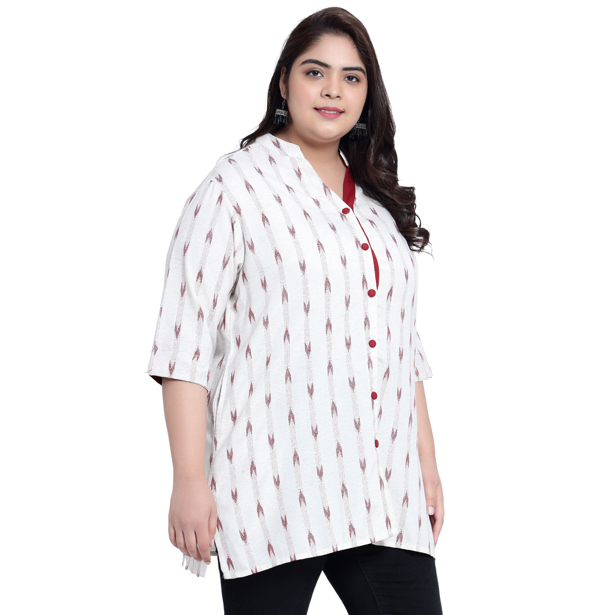 Red Ikat Cotton Plus Size Tunic