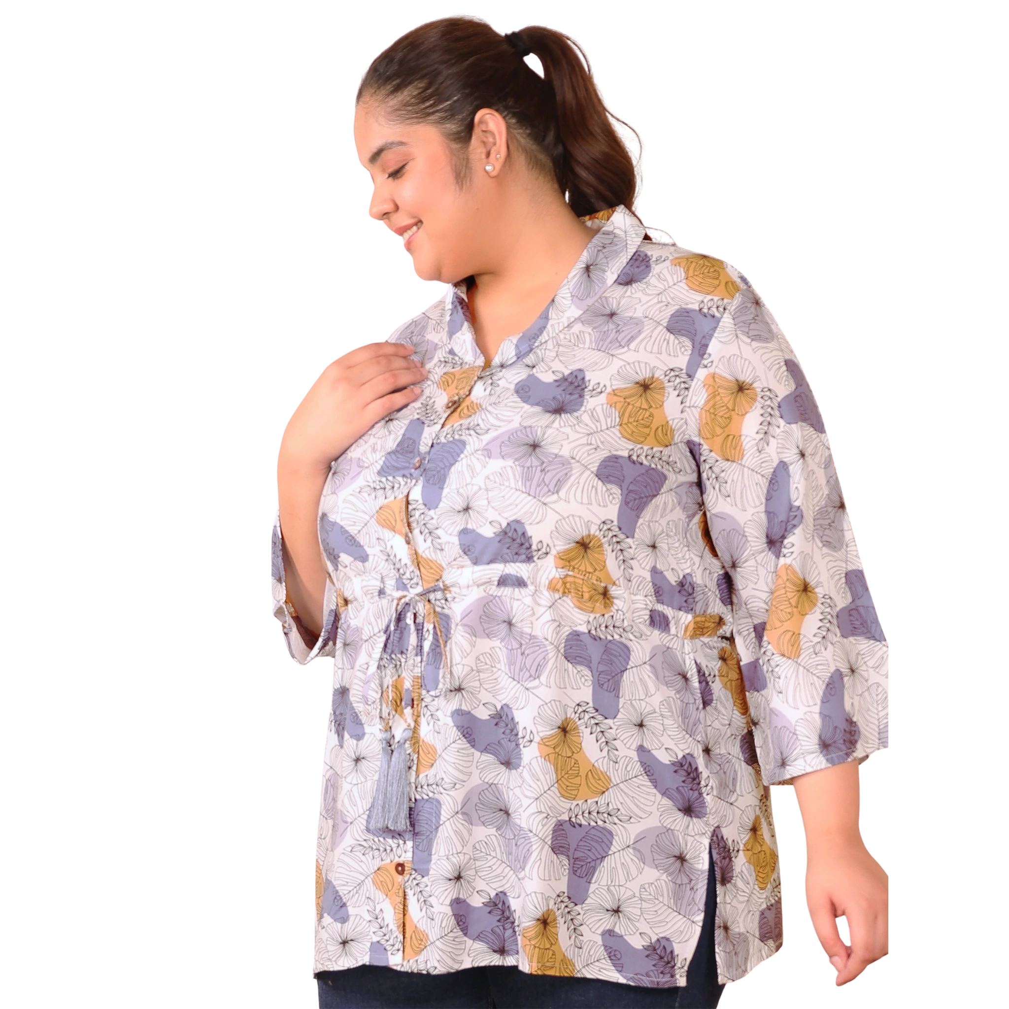 White Abstract Print Tunic