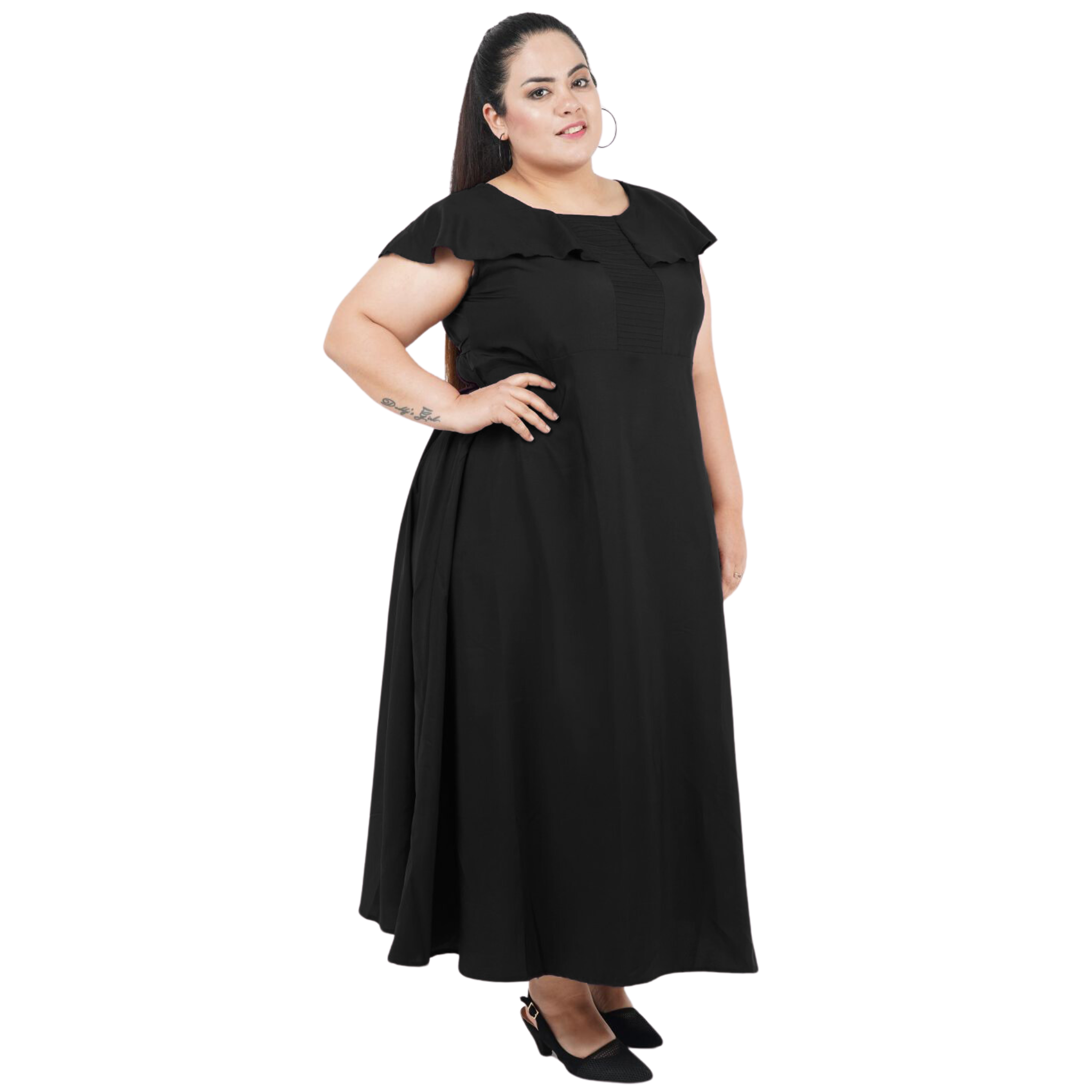 Black Solid Maxi Plus Size Dress