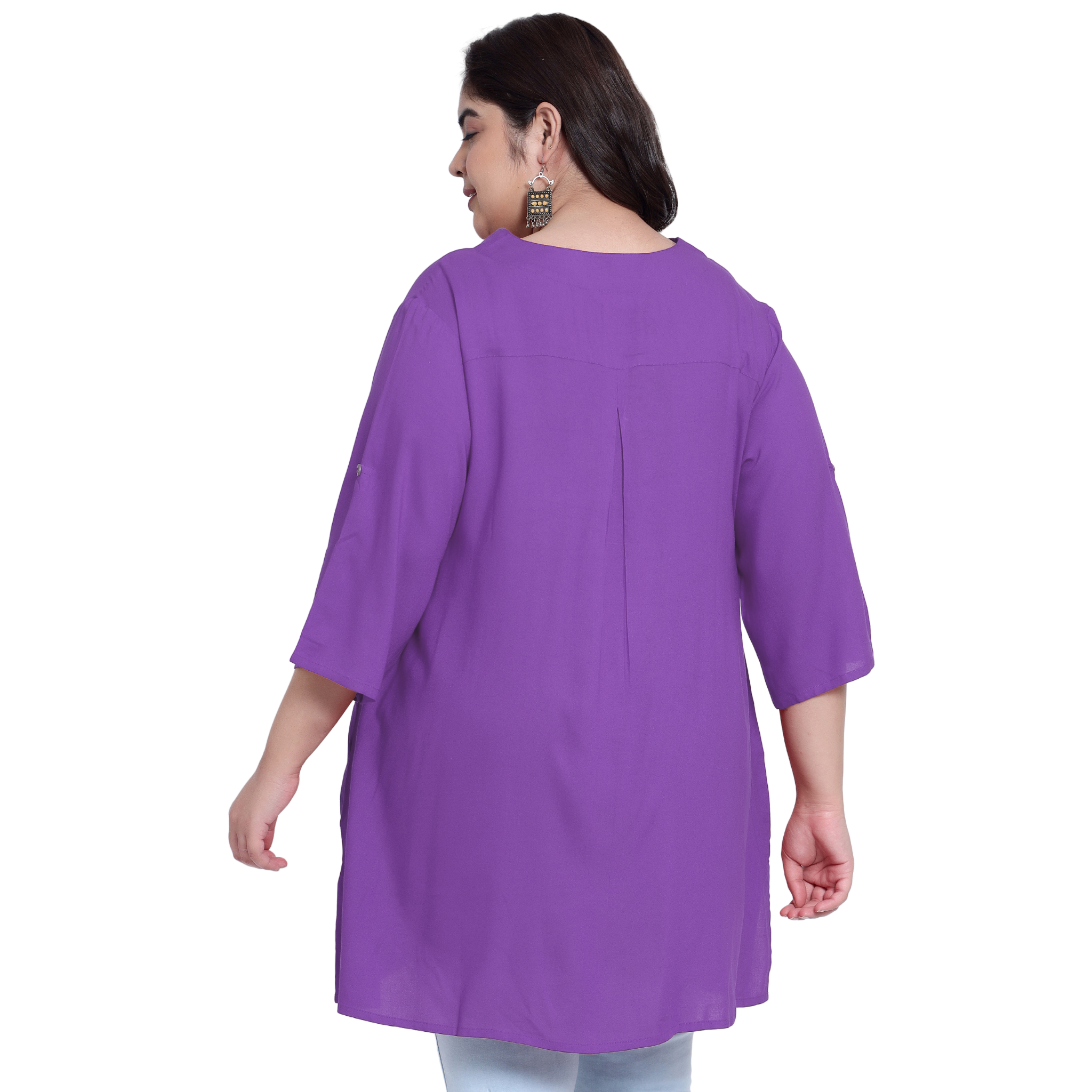 Lavender Collar Button Plus Size Tunic