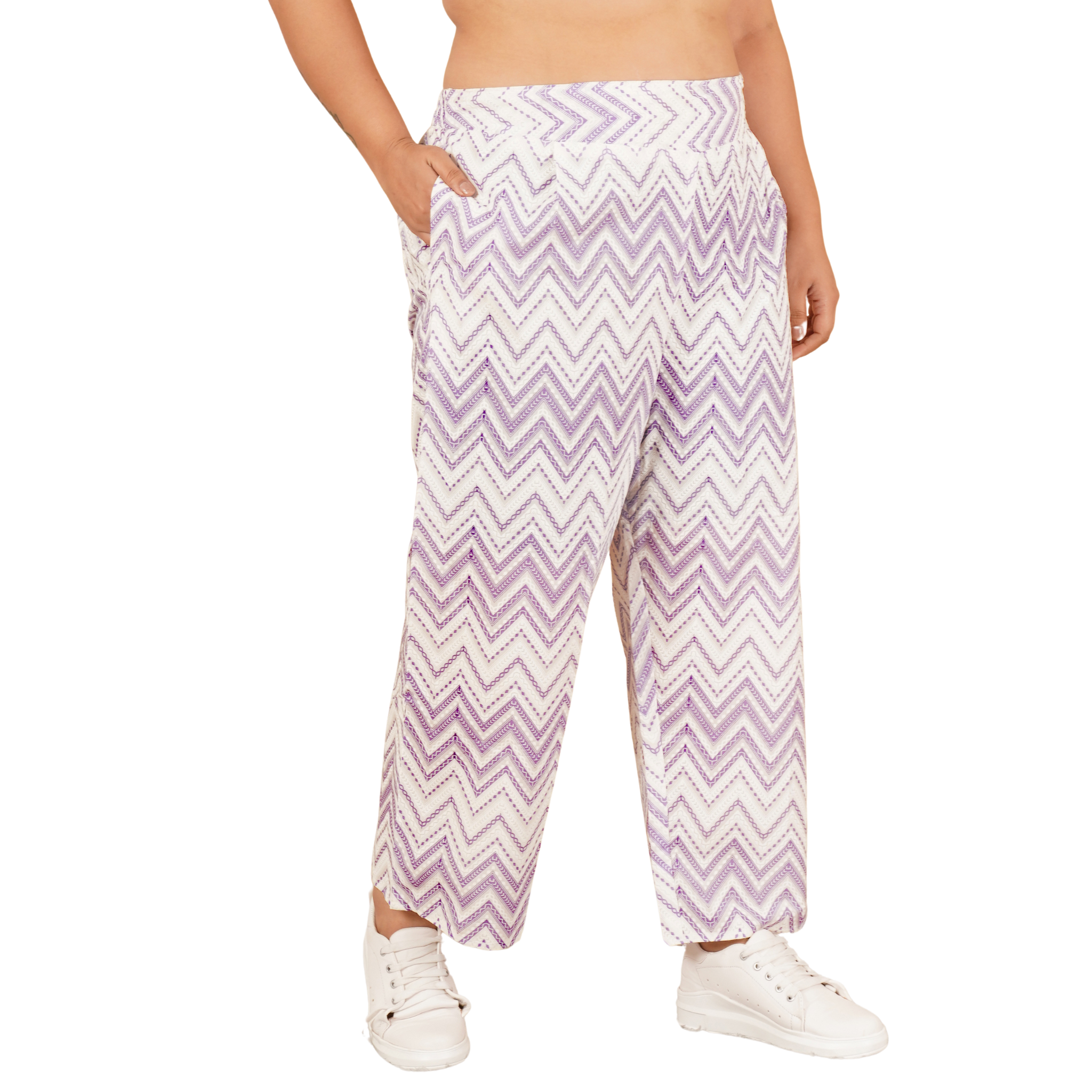 Purple Stripe Print Plus Size Trouser