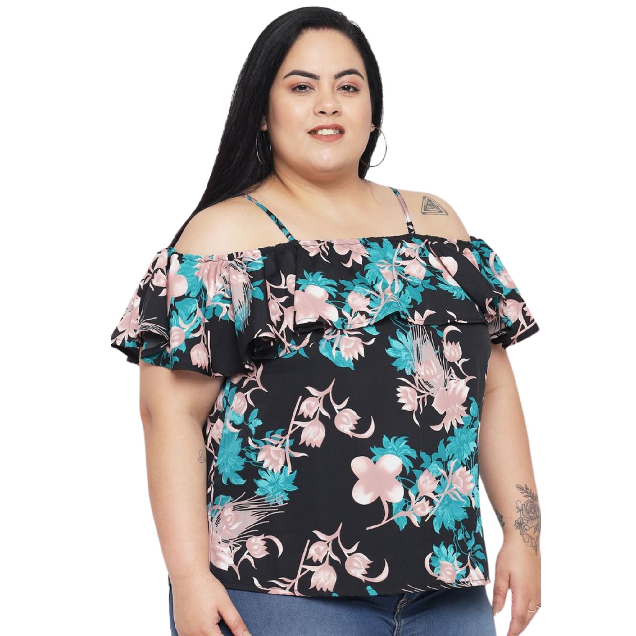 Green Floral Print Plus Size Top