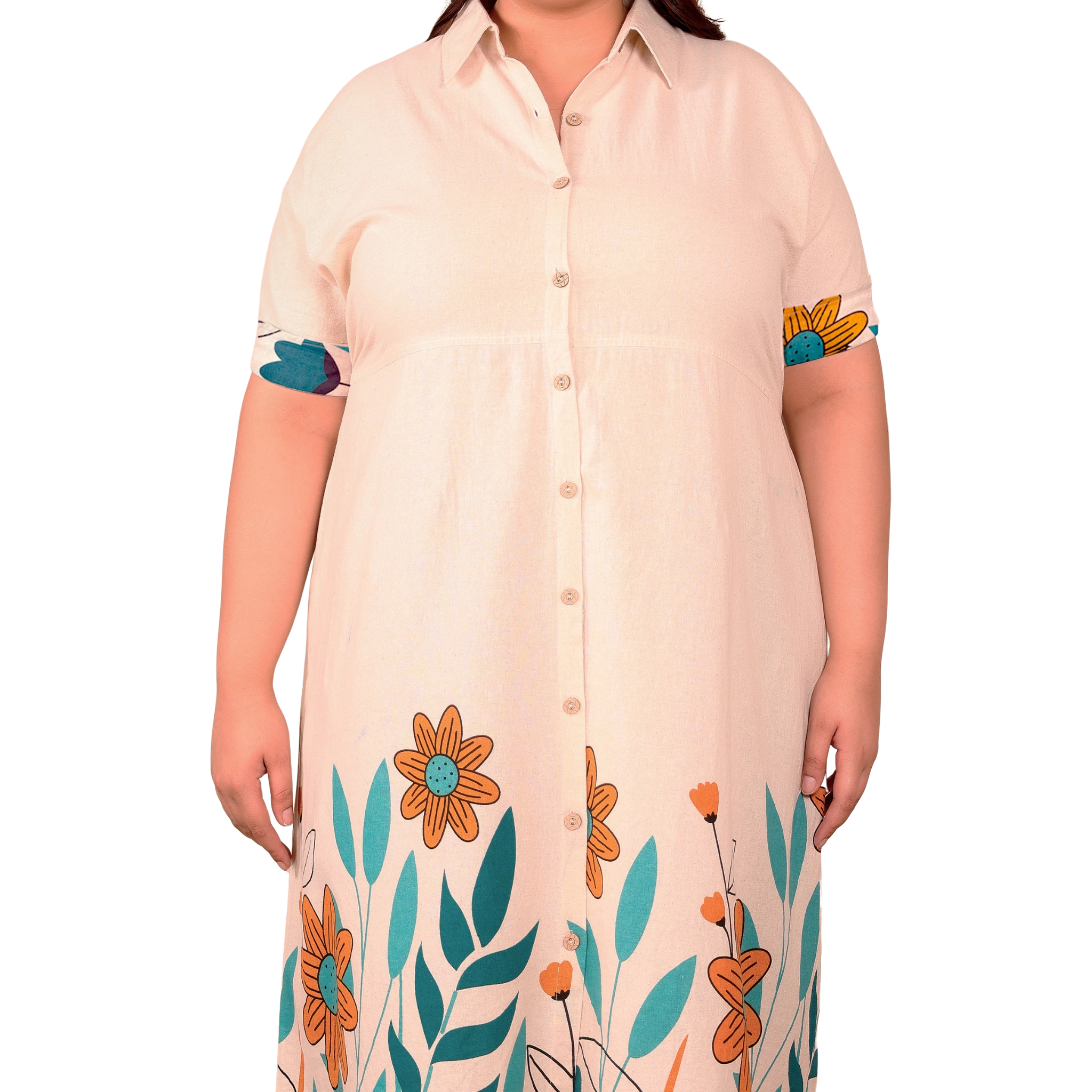 OffWhite Floral Cotton Midi Dress