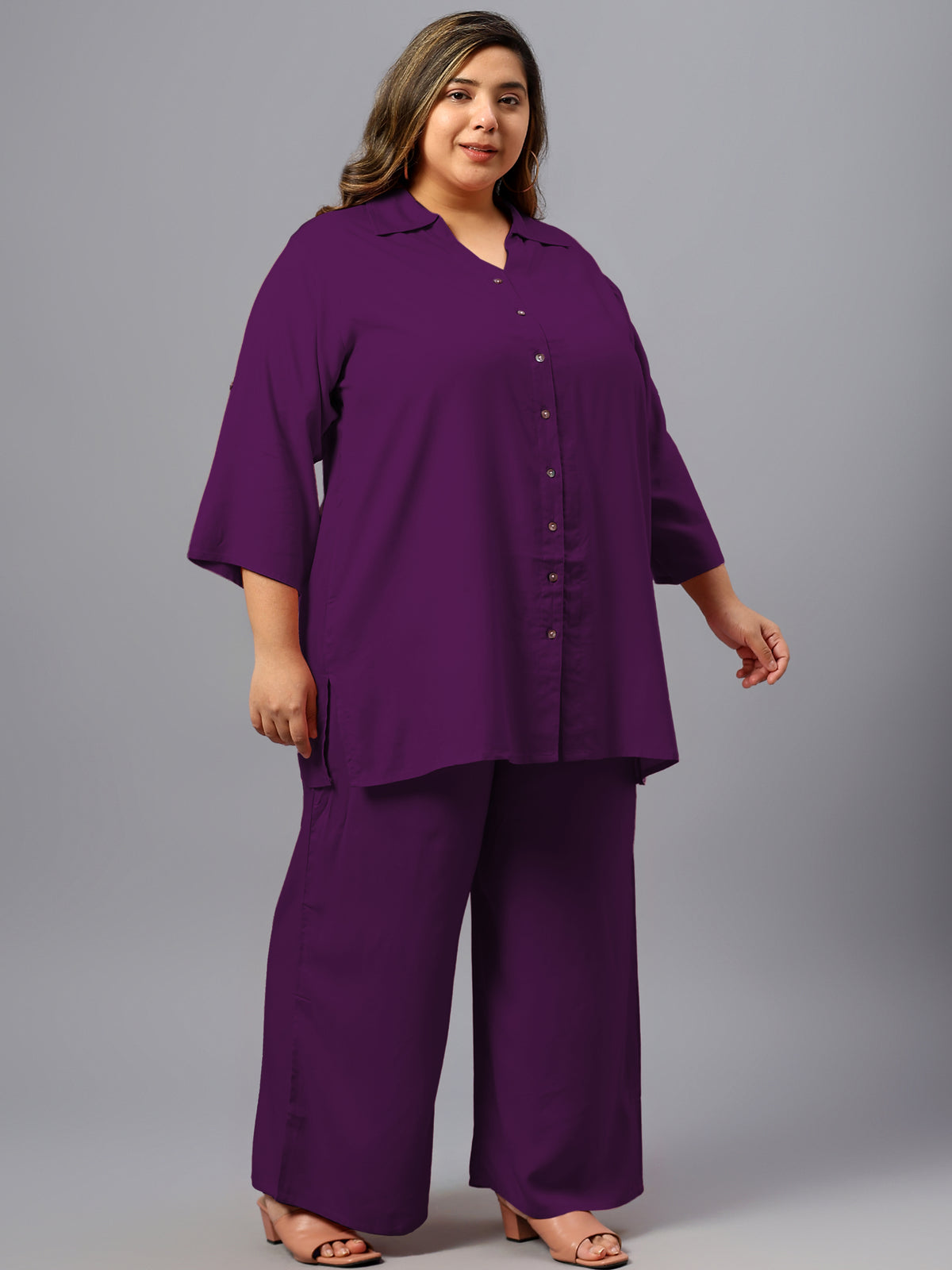 Purple Solid Plus Size Co-Ord Set