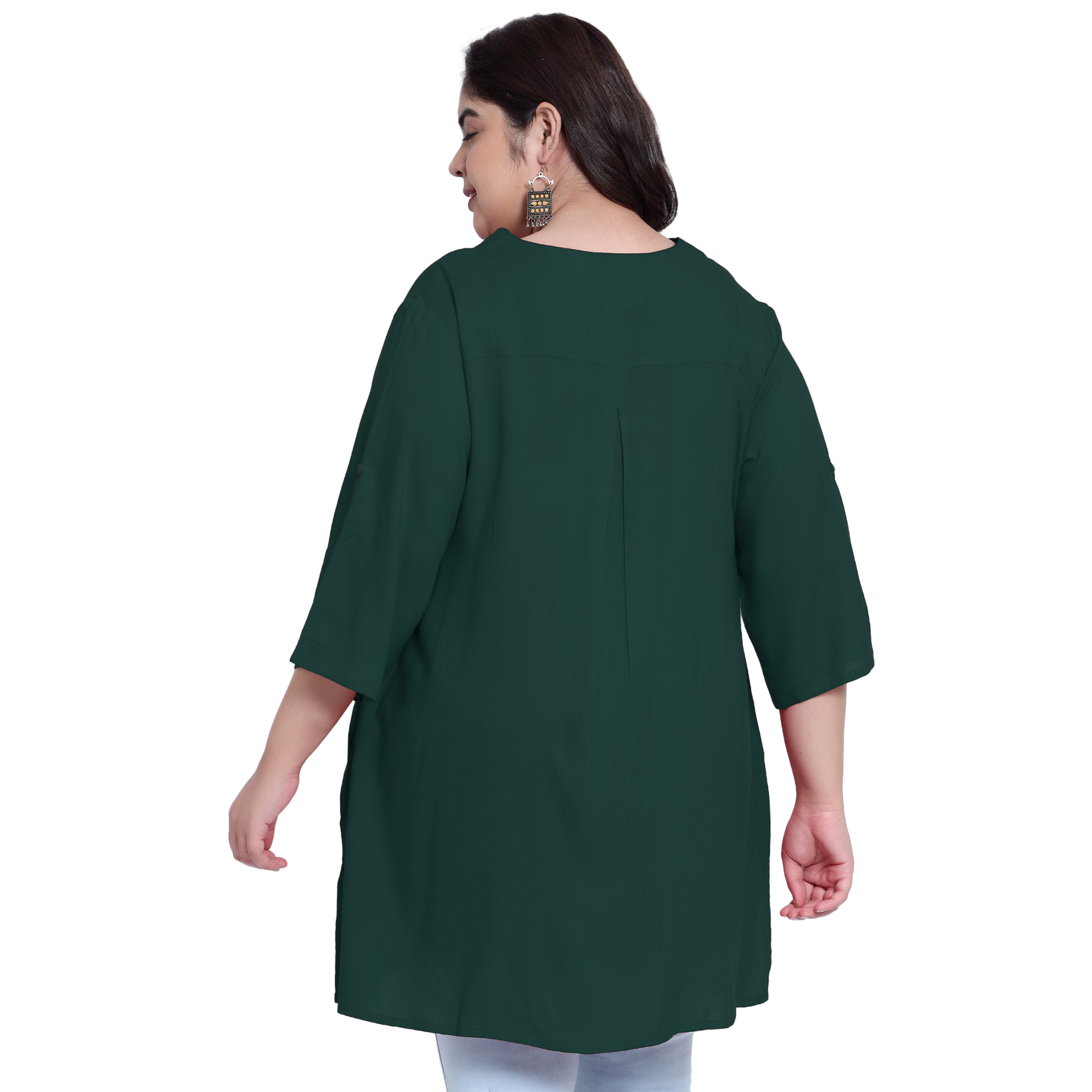 Green Collar Button Plus Size Tunic