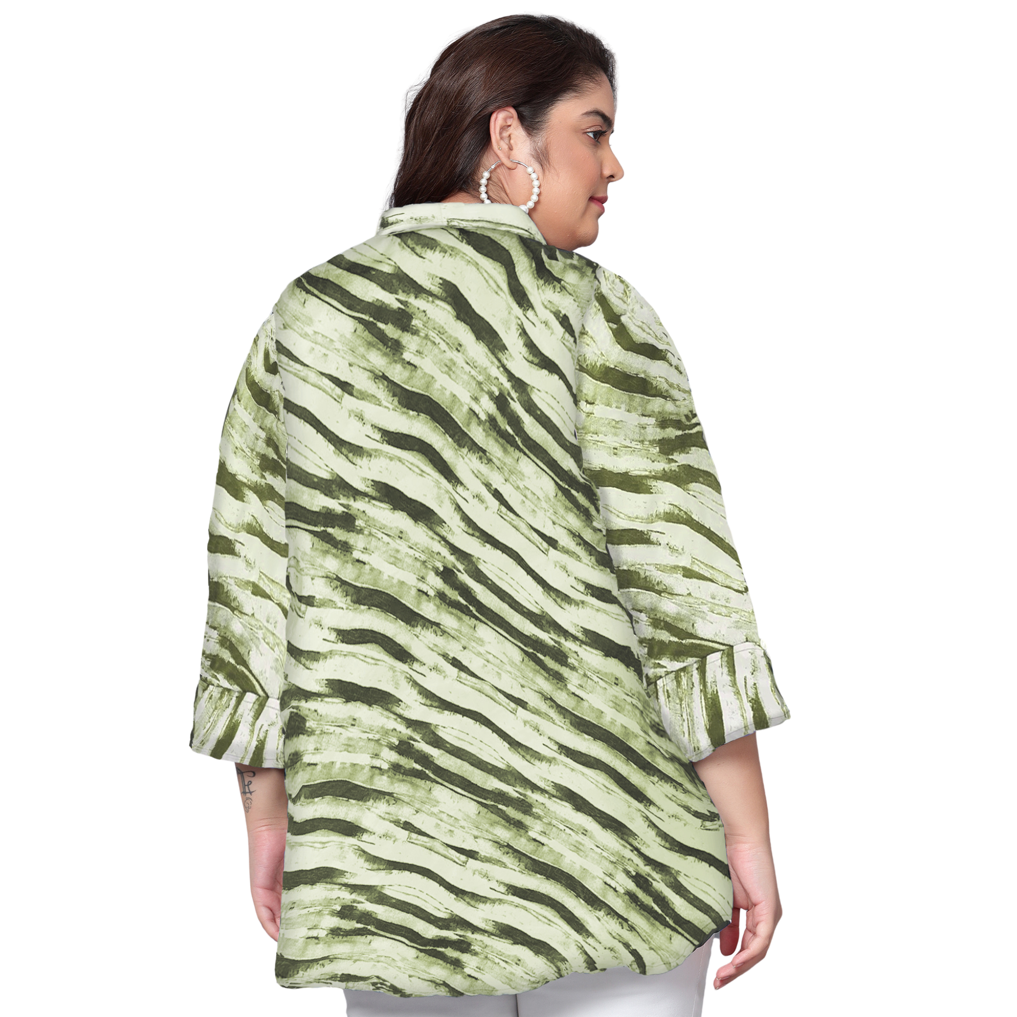 Green Leheriya Print Plus Size Shirt